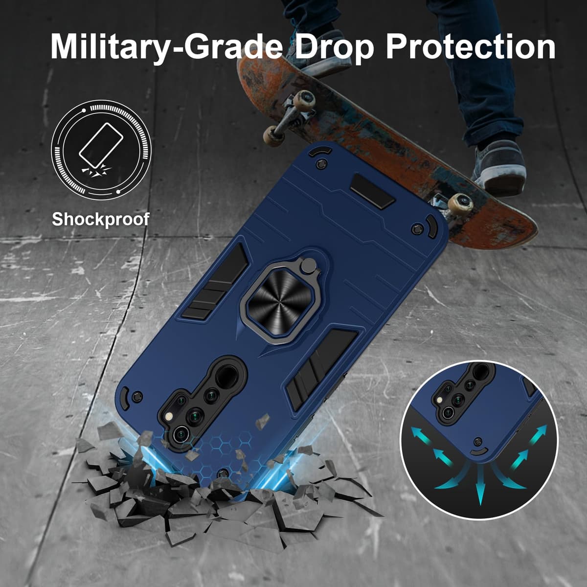 Funda para CMF Phone 2 Pro, Carcasa Antigolpes con Soporte anular metálico, Case Protectora de Grado Militar, Negro — view 184