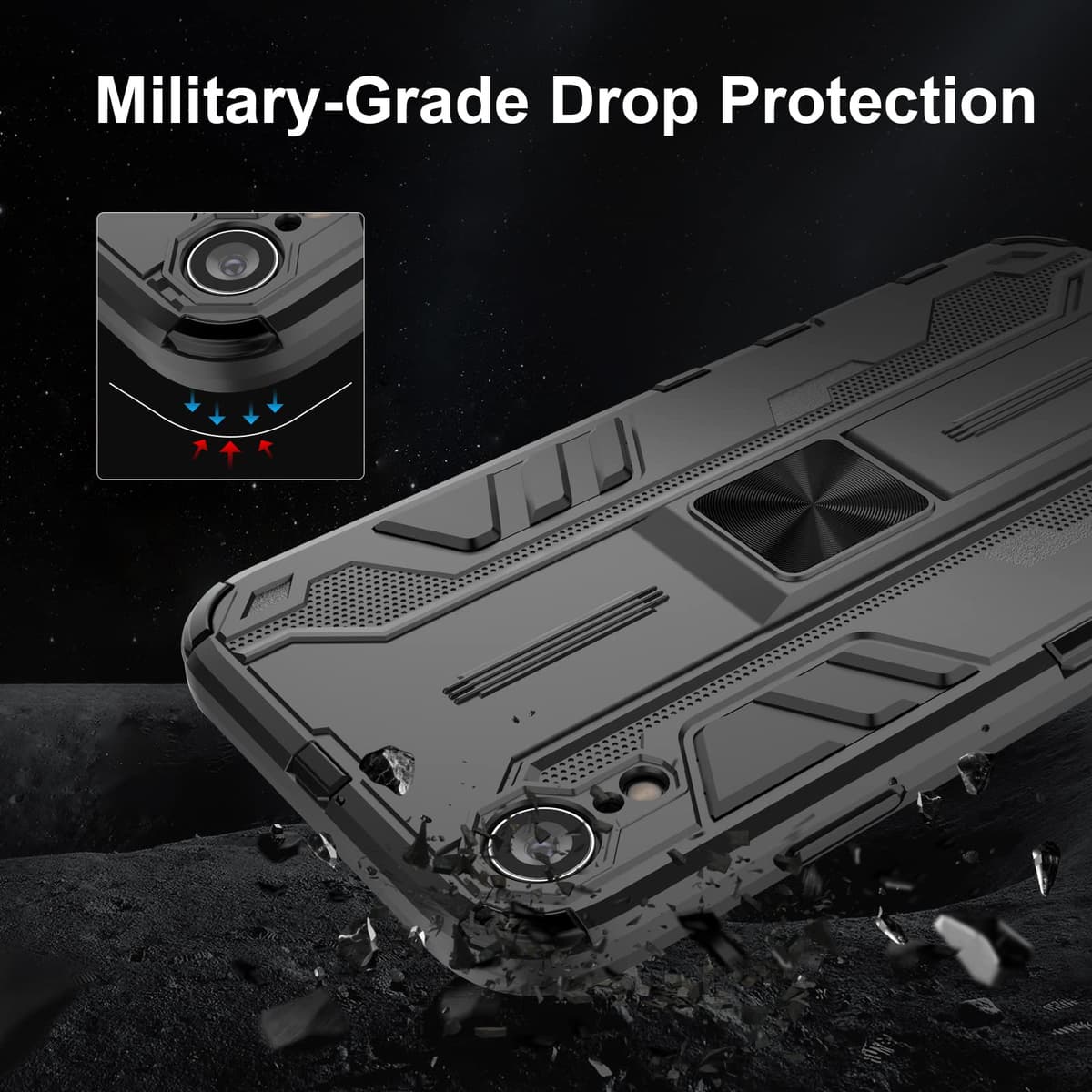 Funda para CMF Phone 2 Pro, Carcasa Antigolpes con Soporte anular metálico, Case Protectora de Grado Militar, Negro — view 575