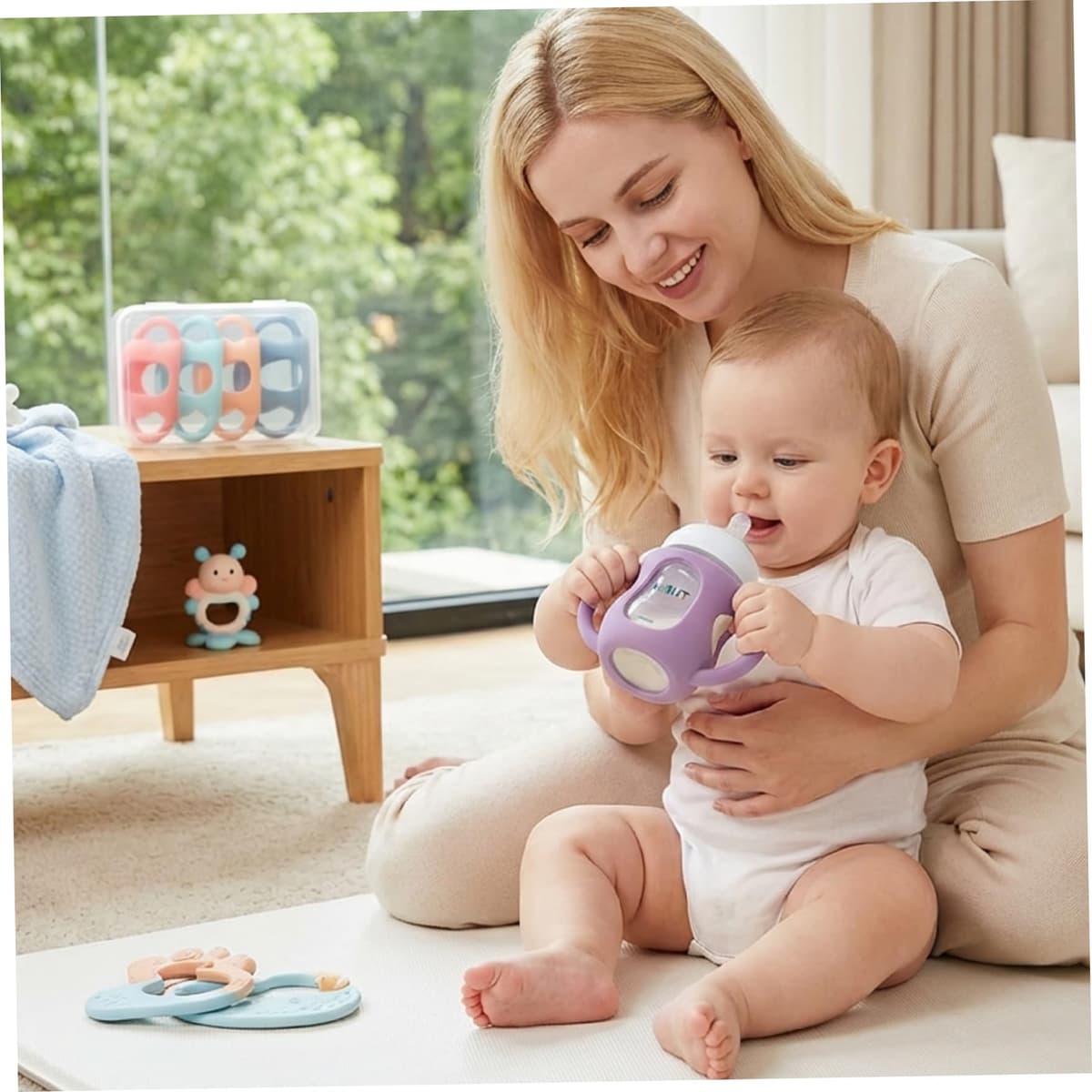 Silicone Baby Bottle Handles 6PCS with Non-Slip Grip – Shock-Absorbing Protector Sleeves for 120ml Baby Bottles (6 Colors) — view 3