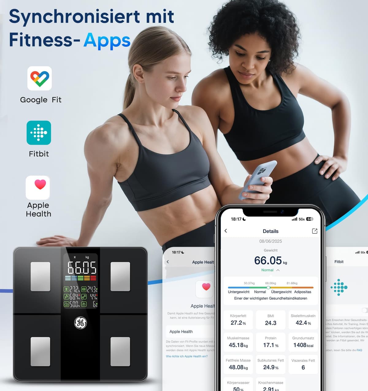 GE Bascula Grasa Corporal y Muscular, Digital Bascula Inteligente con Aplicación 14 Medidas Corporales IMC Bluetooth Báscula de Baño Precisa 180 kgs Black — view 6