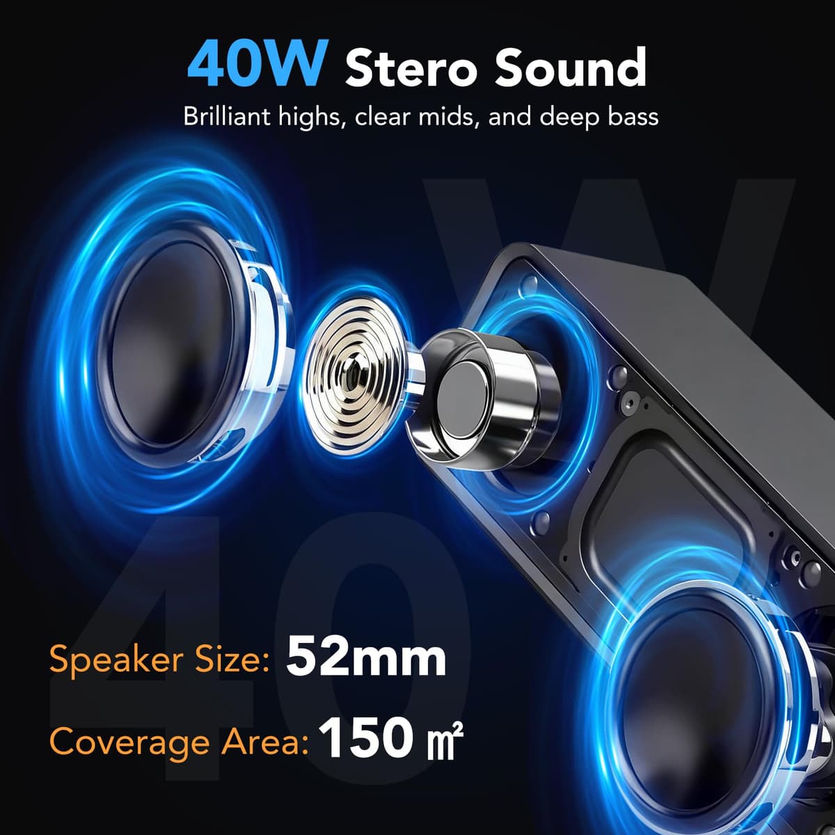 IKT Bluetooth Speaker, 40W Loud Stereo Sound Portable Speaker, 30Hrs Playtime, Speakers Wireless Bluetooth 5.4, Deep Bass, TWS Pairing, IPX7 Waterproof, 7 RGB lights, Speakers for Home/Party/Outdoor — view 2