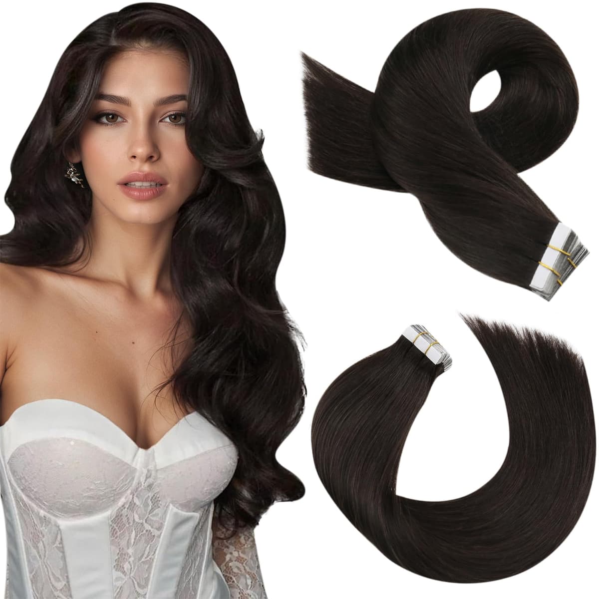Moresoo Tape in Human Hair Extensions 20 Inch Highlight 50g/20pcs Tape in Hair Extensions Human Hair Ash Blonde with Platinum Blonde #P18/613 — view 60