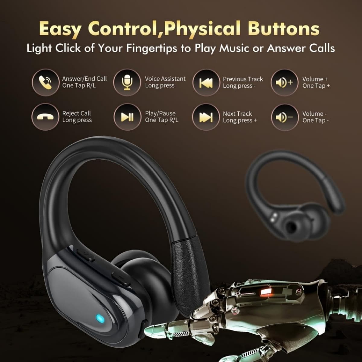 HAOYUYAN Wireless Earbuds, Sports Bluetooth Headphones, 80Hrs Playtime Ear Buds with LED Power Display, Noise Canceling Headset, IPX7 Waterproof Earphones for Workout/Running — view 5