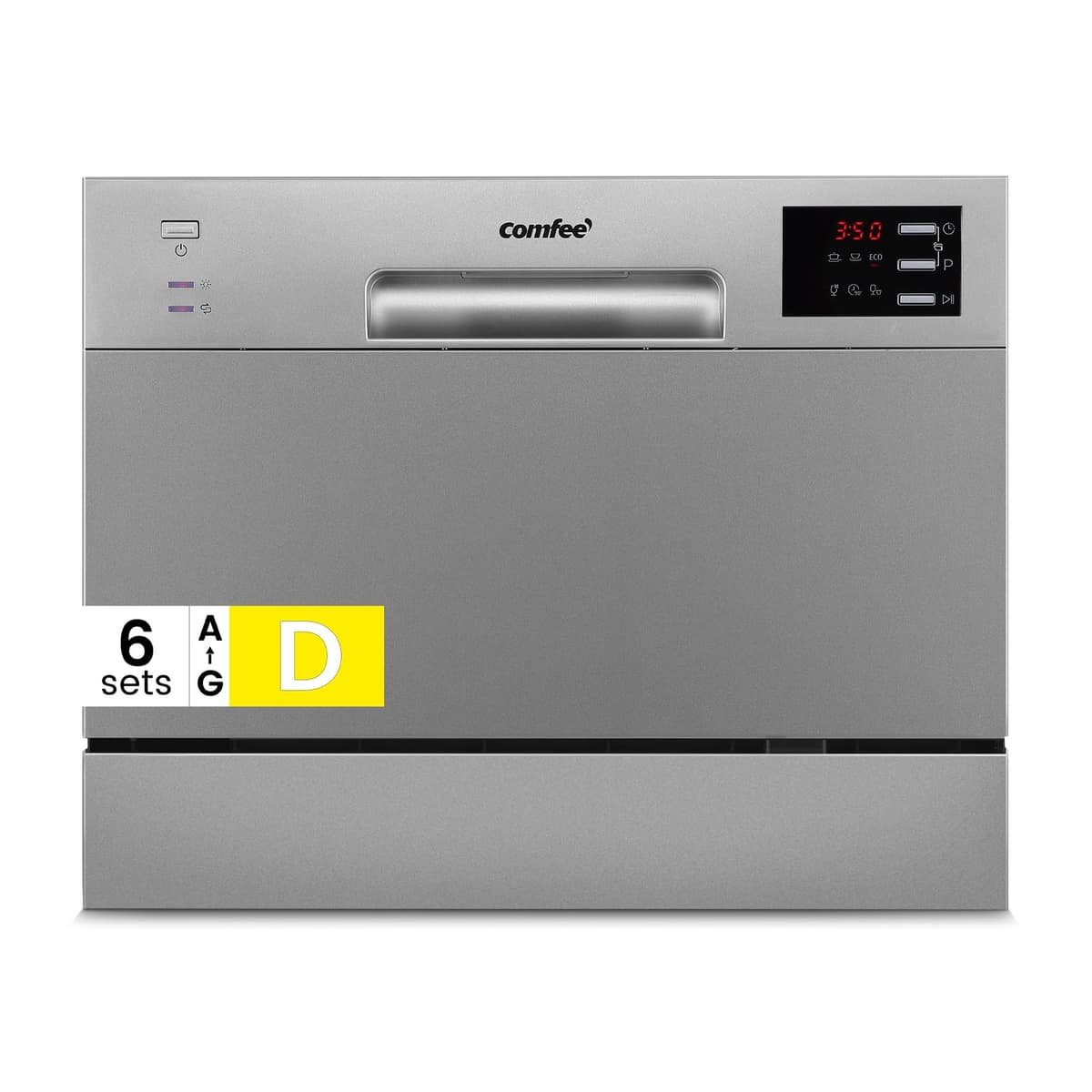 COMFEE' 2026 New Upgraded Table Top Dishwasher with 6 Place Settings, Mini Countertop Dishwasher for Small Families, Couples, Auto Open Dry, LED display, Delay Start, 47dB Quiet Noise, Silver