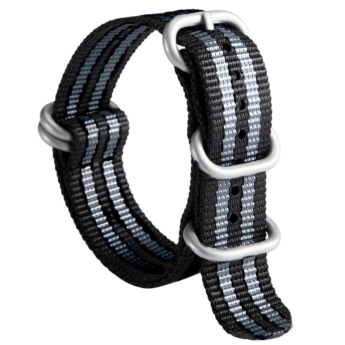 BINLUN Correa de Reloj de Nylon Military G10 Ballistic Nailon Bandas Multicolor para Hombres Mujeres 18mm 19mm 20mm 21mm 22mm 23mm 24mm con Hebilla de Acero Inoxidable Plateado/Negro — view 17