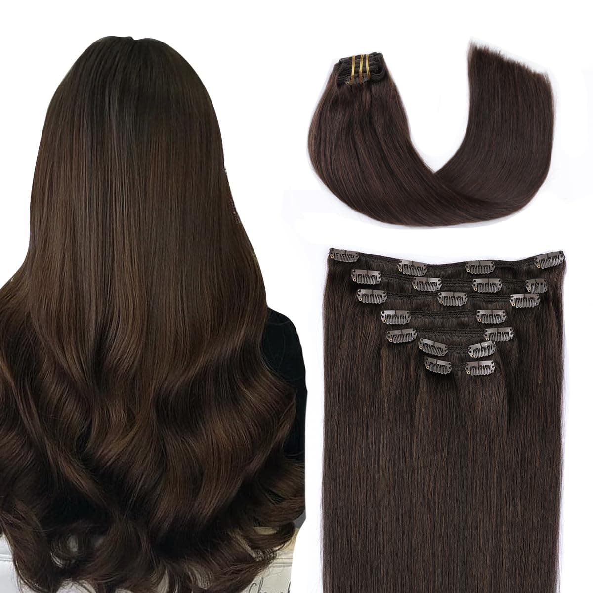 SURNEL Extensiones Clip Pelo Natural 100g 35cm 6 Piezas Castaño Chocolate Extensiones De Clip De Humano Real Extensiones Pelo Natural Remy (C#4-35cm) — view 14