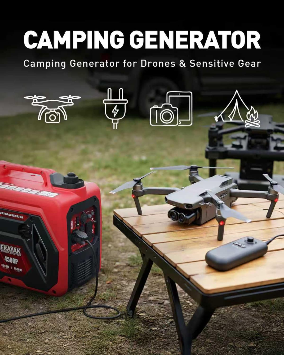 ERAYAK 4500W Portable Inverter Generator for Home Use, Super Quiet Small Generator for Camping Outdoor Emergency Power Backup, Gas Powered Engine, ECO Mode, EPA Compliant — view 5