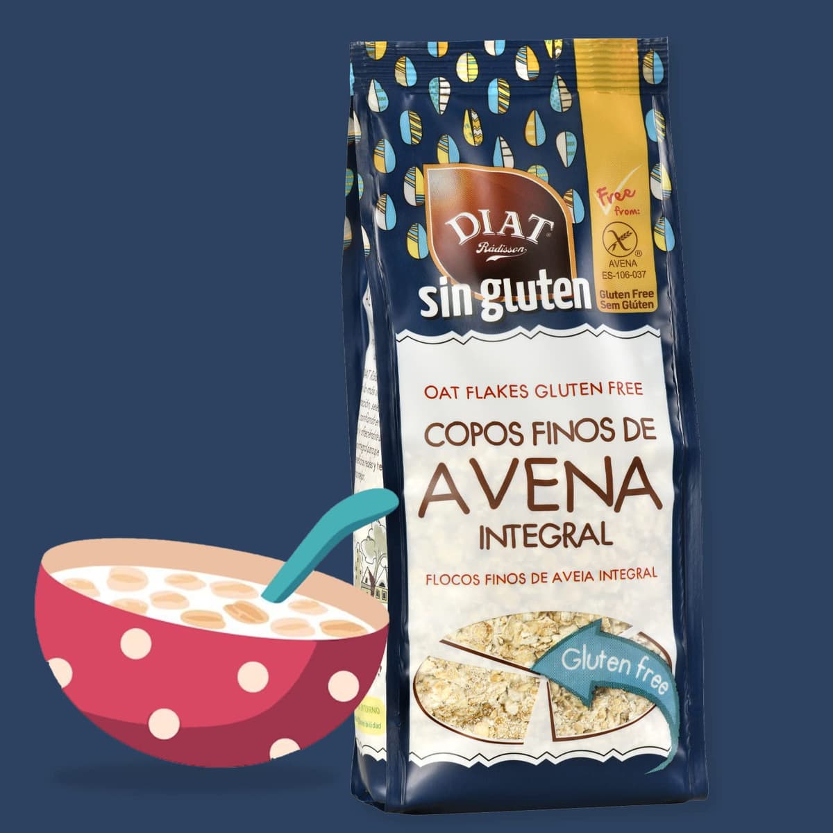 DIAT Radisson - Copos Finos de Avena integral Sin Gluten | Alto Contenido en Fibra | Rico en Betaglucanos | Bajo en Grasas Saturadas | Sin Azúcares añadidos — view 4