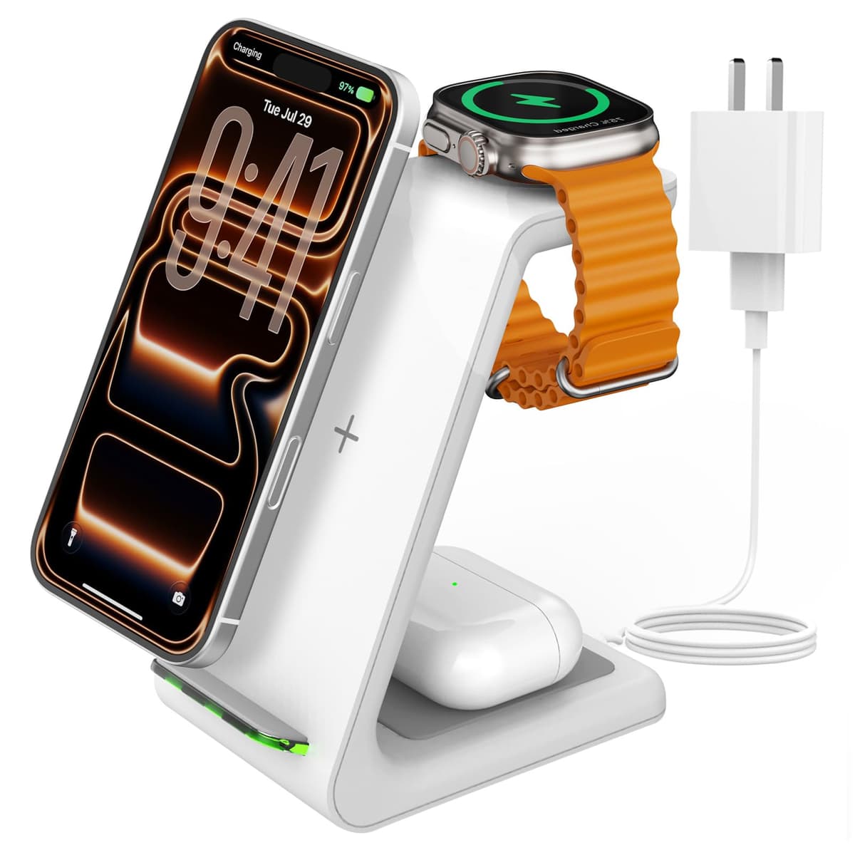 JoyGeek Cargador Inalámbrica, Plegable 3 en 1 Base Cargador para i Phone 17/16/15/14/13/12/Plus/Pro MAX, Estación de Carga para AppleWatch Ultra-2, Rapida Wireless Charger para AirPods 4/Pro/3/2-Negro — view 9