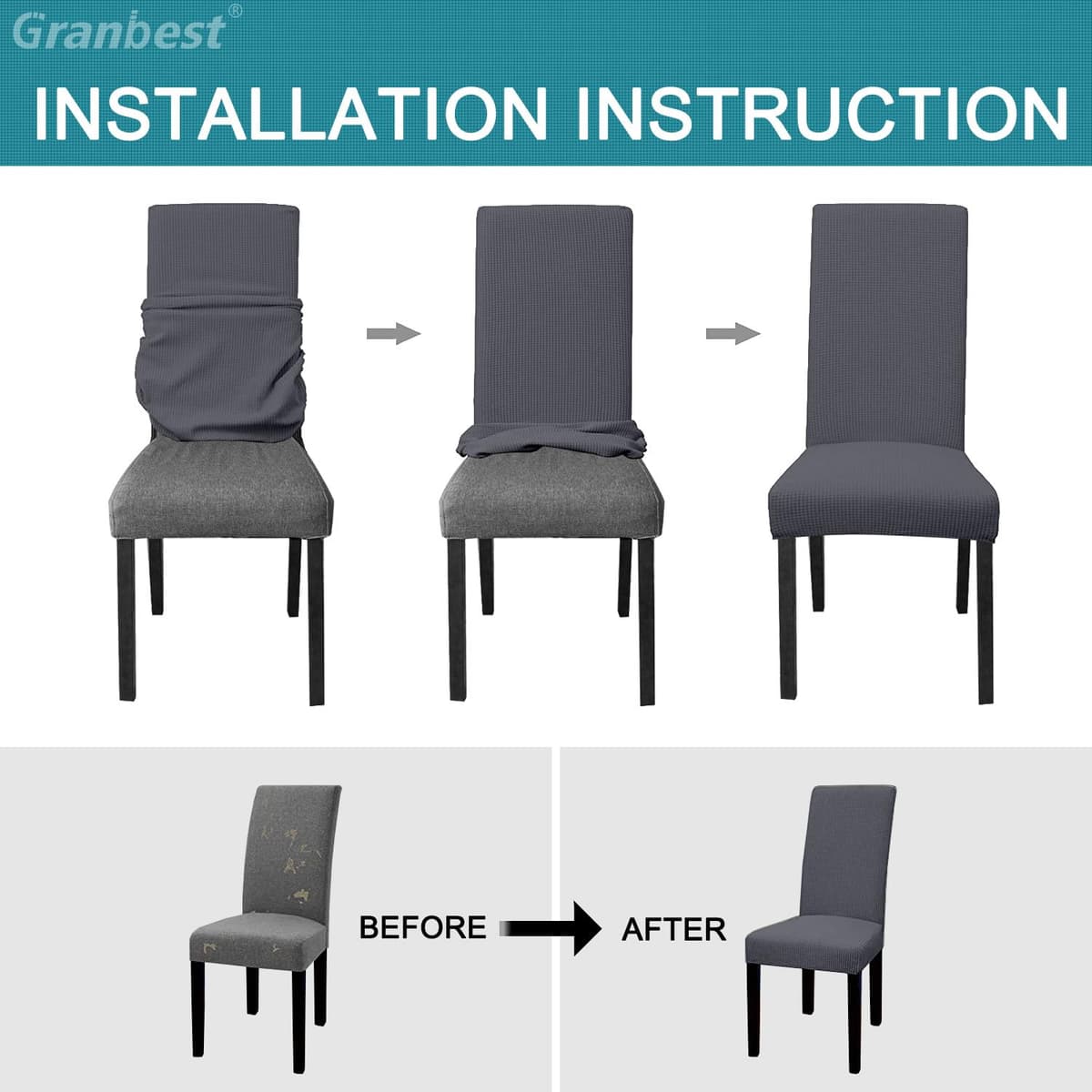 Granbest High Stretch Dining Chair Slipcovers, Universal Fit Jacquard Parson Dining Chair Covers, Removable Chair Protectors for Dining Room, Kitchen, Restaurant and Hotel (Set of 4, Grey) — view 6