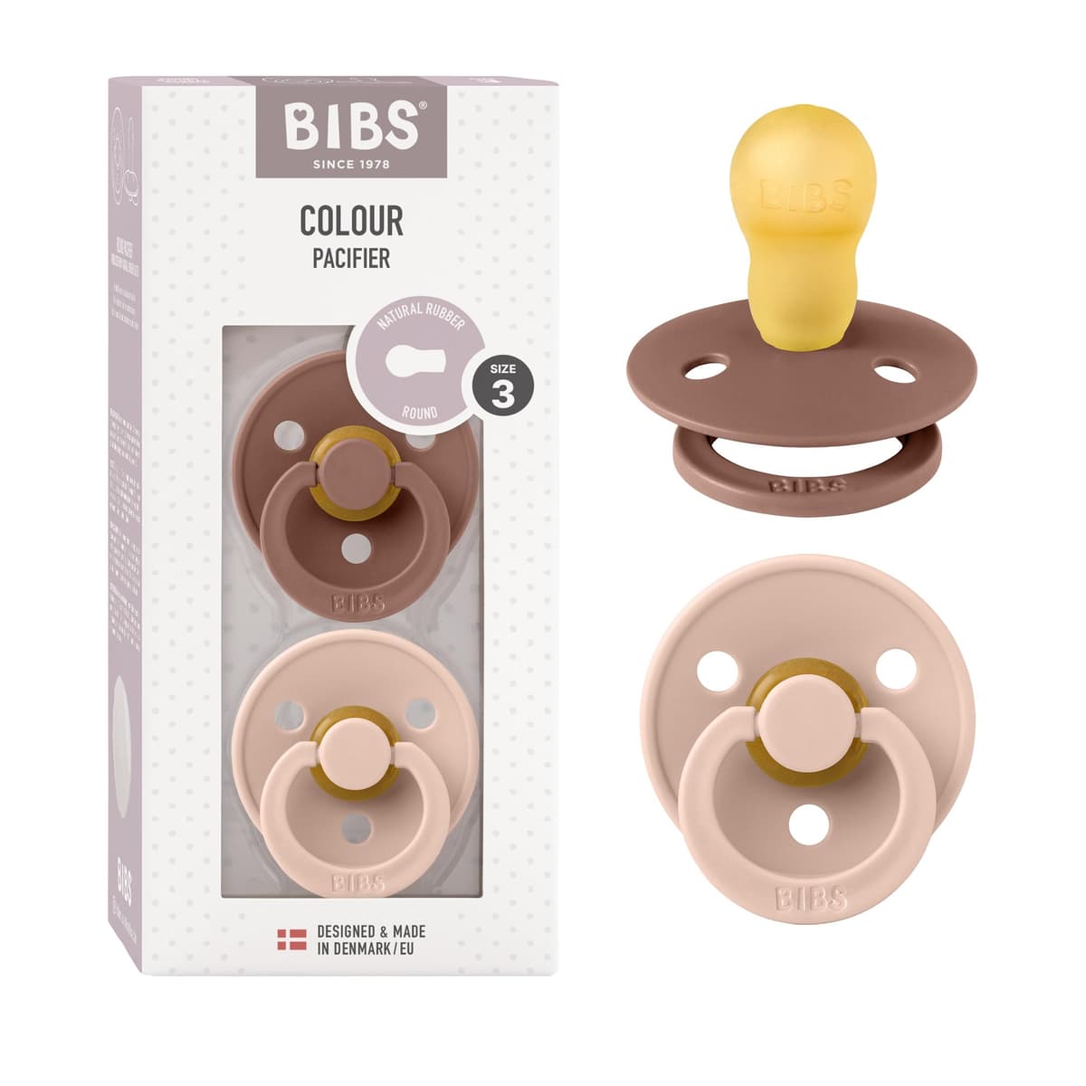 BIBS Colour Soother 2-Pack, BPA Free Dummy Pacifier, Round Nipple. Natural Rubber Latex, Size 2 (6-18 Months), Sky Blue/Steel Blue — view 116