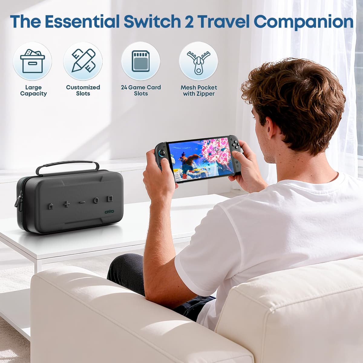 Funda para Nintendo Switch 2025, Bolsa de Transporte para Switch 2 para Joy-Con 2 y Consola, Funda de Viaje para Switch 2 para 24 Tarjetas de Juego y Accesorios, Organizador Cable y Adaptador-Negro — view 8