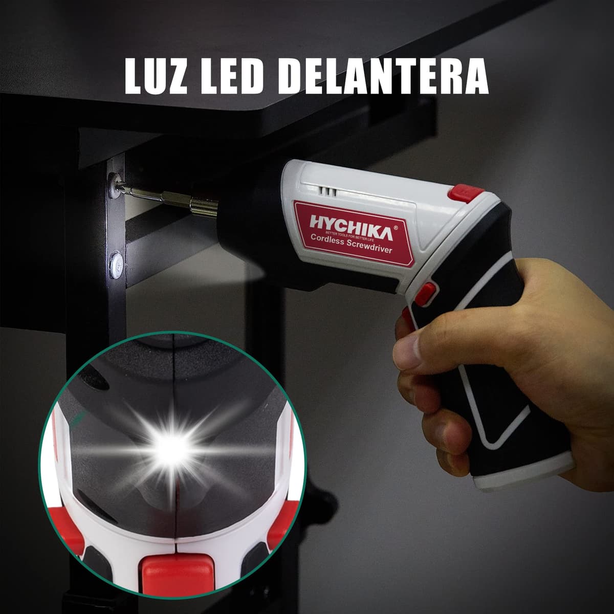 Destornillador Eléctrico, HYCHIKA 6Nm Bateria 3.6V 2,0 Ah, LED Luz, Carga Cable USB, 20 Accesorios, Para Reparaciones en El Hogar — view 5