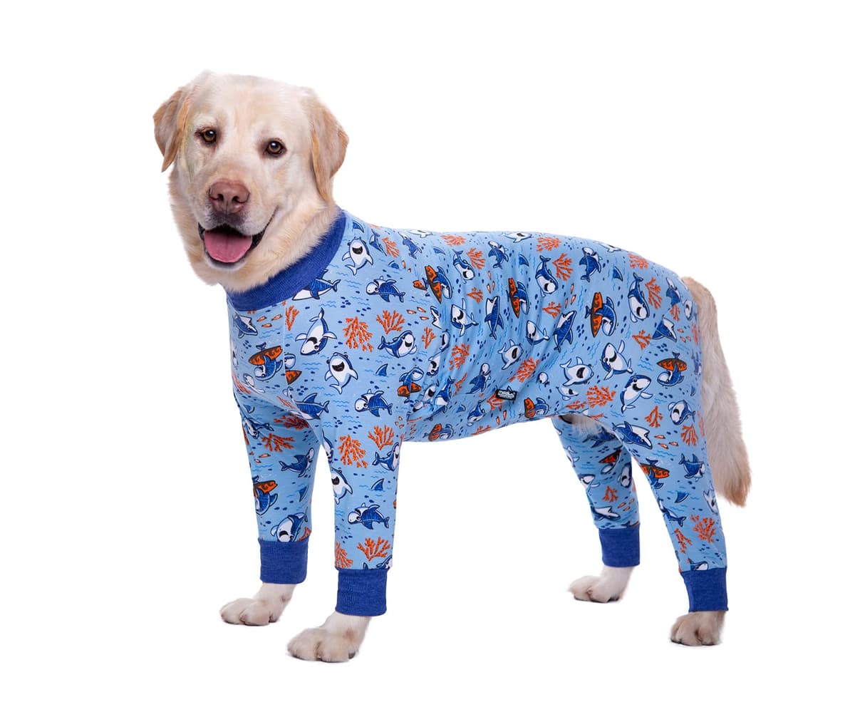 Large Dog Clothes, Elastic Pet Onesie Clothes Protect Joints Anti-hair Anti Licking, Wound Protection Pet Pajamas PJS Dog Jumpsuit For Medium Large Dogs(4XL,Blue Shark)