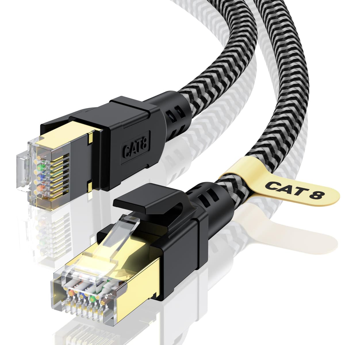 Cat 8 Ethernet Cable 1M, High-Speed Gigabit Braided RJ45 LAN Patch Cord, 40Gbps 2000Mhz, Lan Network Cable Compatible for Modem, Router, Faster than Cat7 — view 11