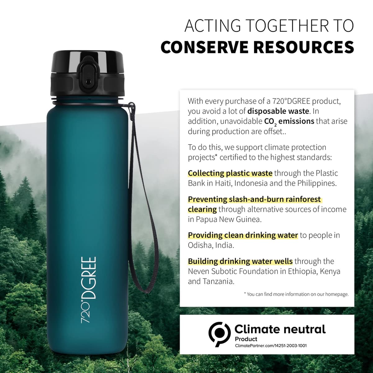720°DGREE Botella uberBottle + colador – 350 ml, 500 ml, 650 ml, 1000 ml, 1,5 l, 2 l – Sin BPA – Botella de agua para deportes, escuela, niños, fitness, gimnasio, bicicleta, exterior – ligera — view 5