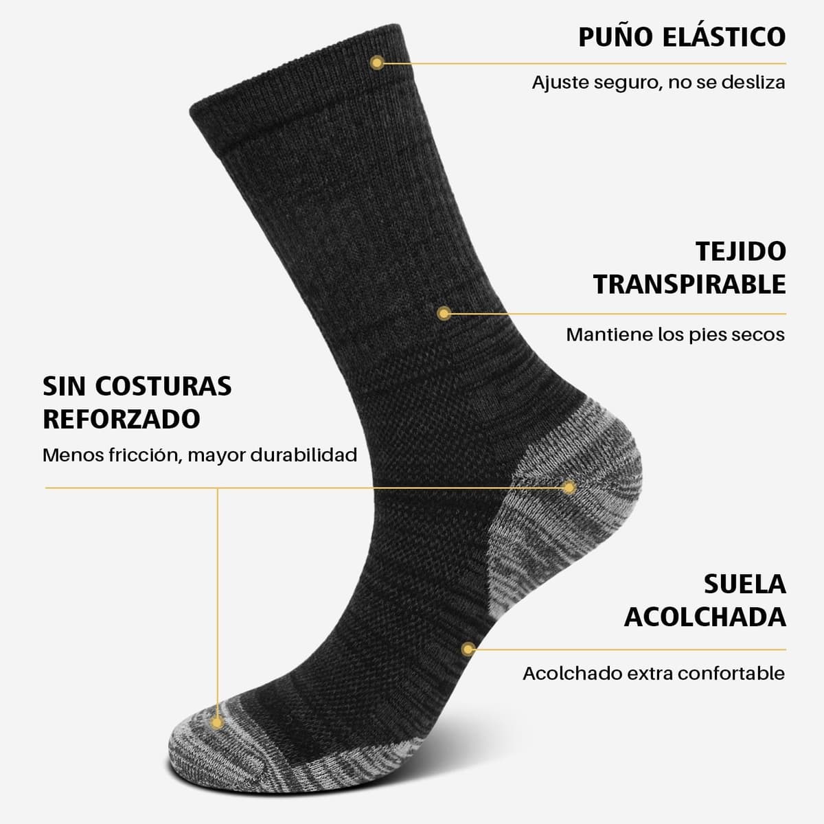 PUTUO Calcetines de Trabajo Hombre Reforzados: Calcetines Hombre Altos de Algodón - Work Socks Transpirable Anti-ampollas per Trabajo Deporte Running 5 pares — view 4
