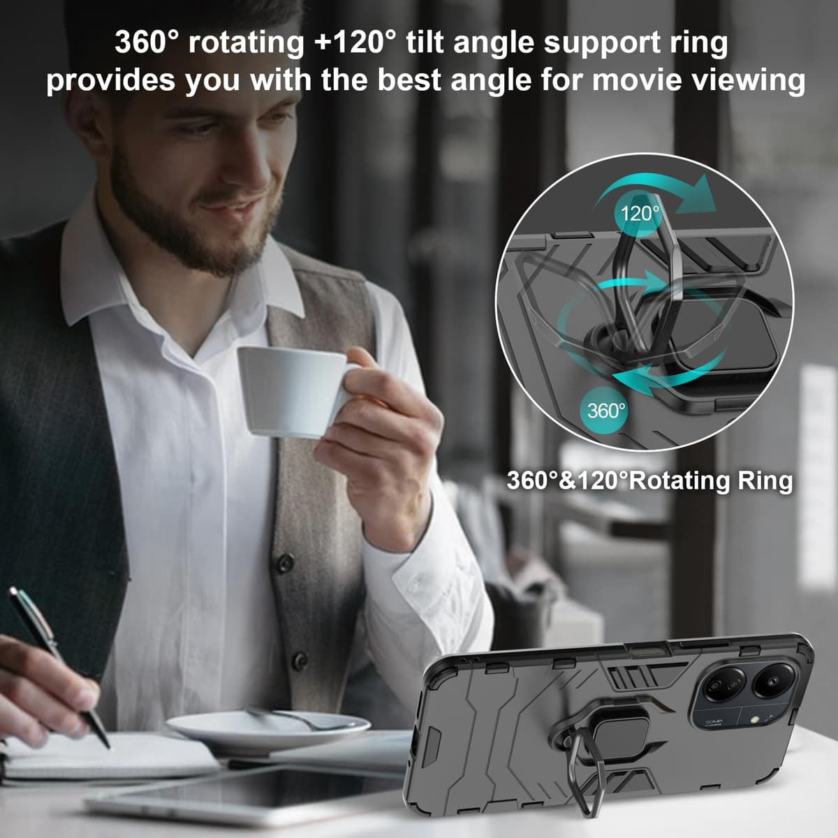 Funda para CMF Phone 2 Pro, Carcasa Antigolpes con Soporte anular metálico, Case Protectora de Grado Militar, Negro — view 559