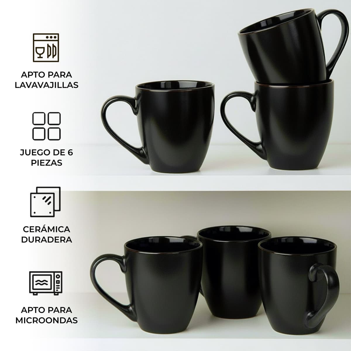 MIAMIO - 6 x 350 ml Juego de Taza de Café/Copa de desayuno - Le Papillon Colección (Negro) — view 6