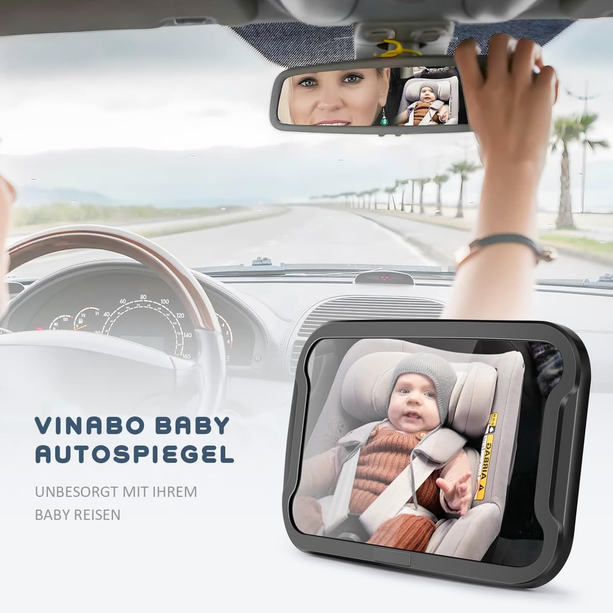 Vinabo Baby Car Mirror, Anti-dropout Baby Mirror with 360° Adjustable Rotation, Unbreakable to Fit All Rear Car Seats Essential Young Parents, 27.5 * 17.5, Black — view 2