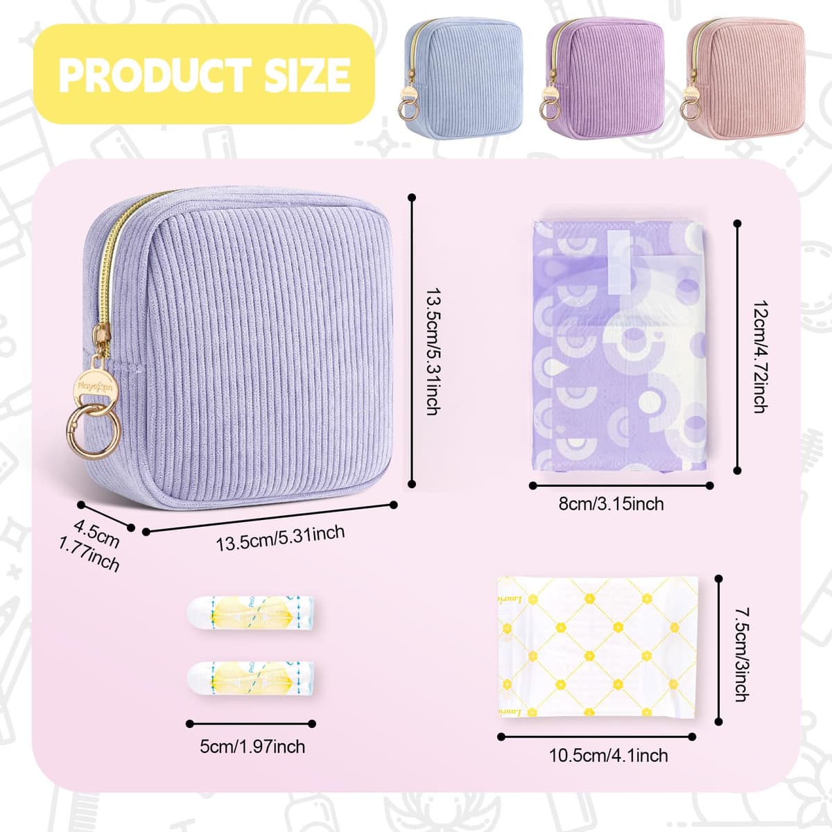 Neceser Compresas 2 Bolso de Almacenamiento para Compresas Algodon Tampones Bolsa Menstrual con Cremallera de Servilletas Sanitarias Bolsas Portátil para Mujers Regalo Adolescentes Niña(Rosa&Viola) — view 2