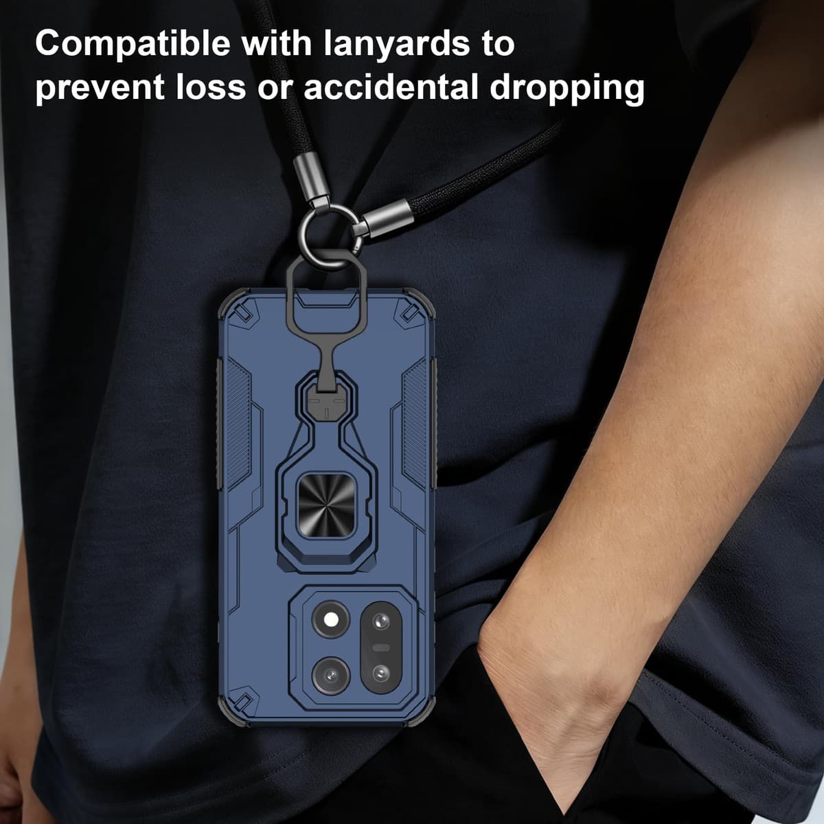 Funda para CMF Phone 2 Pro, Carcasa Antigolpes con Soporte anular metálico, Case Protectora de Grado Militar, Negro — view 1224