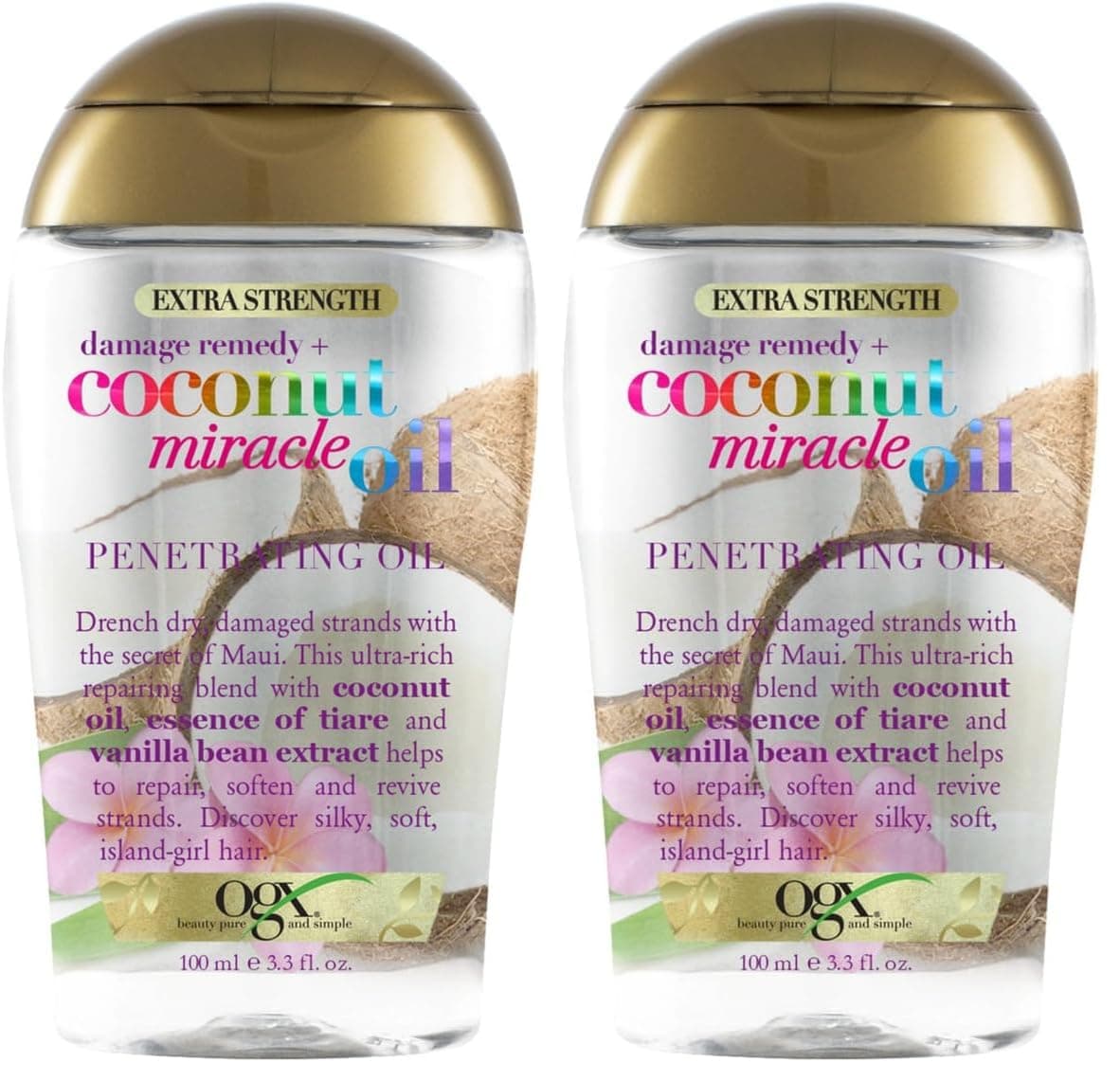 OGX Coconut Miracle Oil Extra Strength Penetrating Hair Oil for Dry, Damaged, and Frizzy Hair, Intense Hydration, Frizz Control, and Shine with Coconut Oil, Tiare, and Vanilla Bean Extracts, 100 ml — view 11