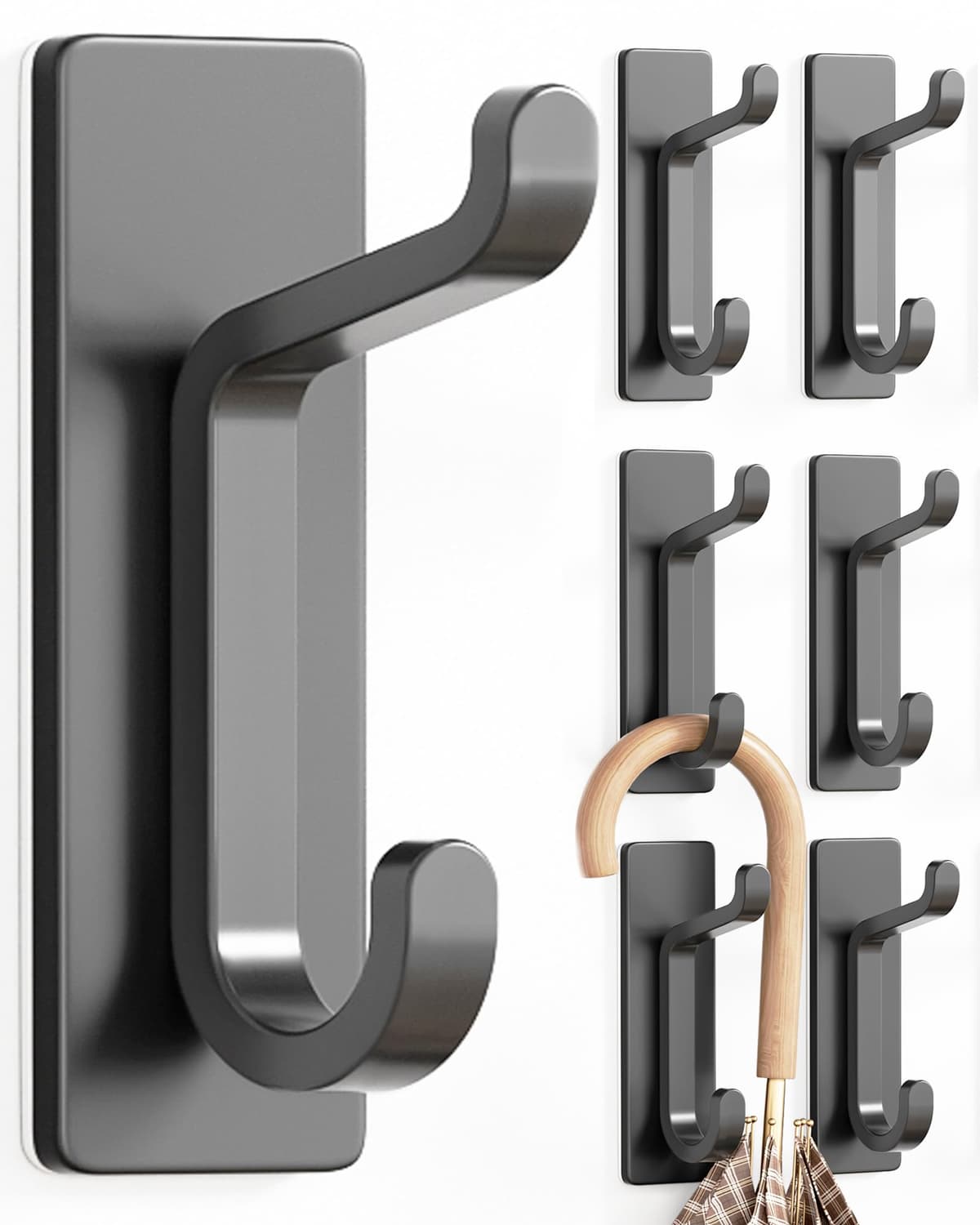 Self Adhesive Hooks, Extra Sticky and Strong, Hanging up to 6KG, Heavy Duty Stick on, No-Nail Hook for Back of Door, Black, 4 Pack — view 12