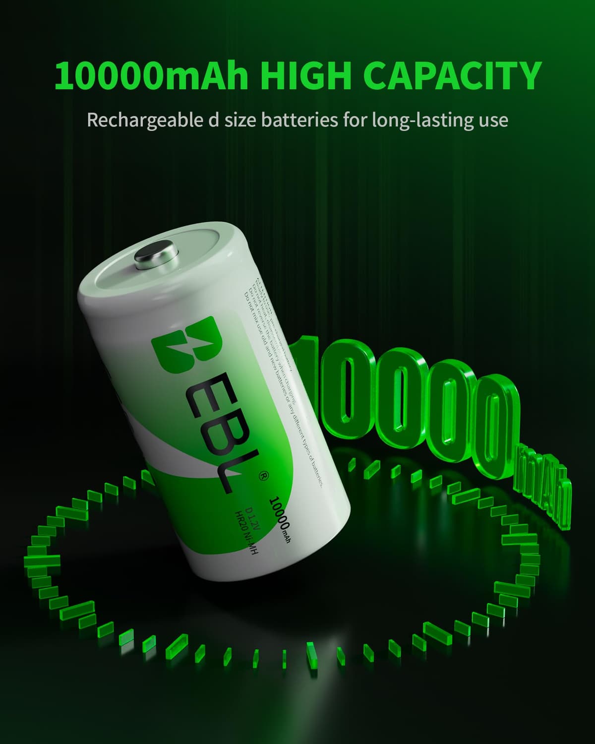 EBL Rechargeable D Batteries with Charger - LCD Universal Smart Battery Charger for C D AA AAA 9V Ni-MH Ni-CD Batteries With D Batteries (4 PACK) — view 2