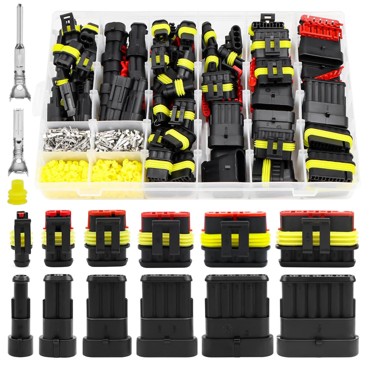 808 Pieces Waterproof Connector for Automotive, Electrical Connector Waterproof 1/2/3/4/5/6 Pins, Terminal Plug Connectors Sealed, Waterproof Car Connector for Motorcycle Scooter Car Boat