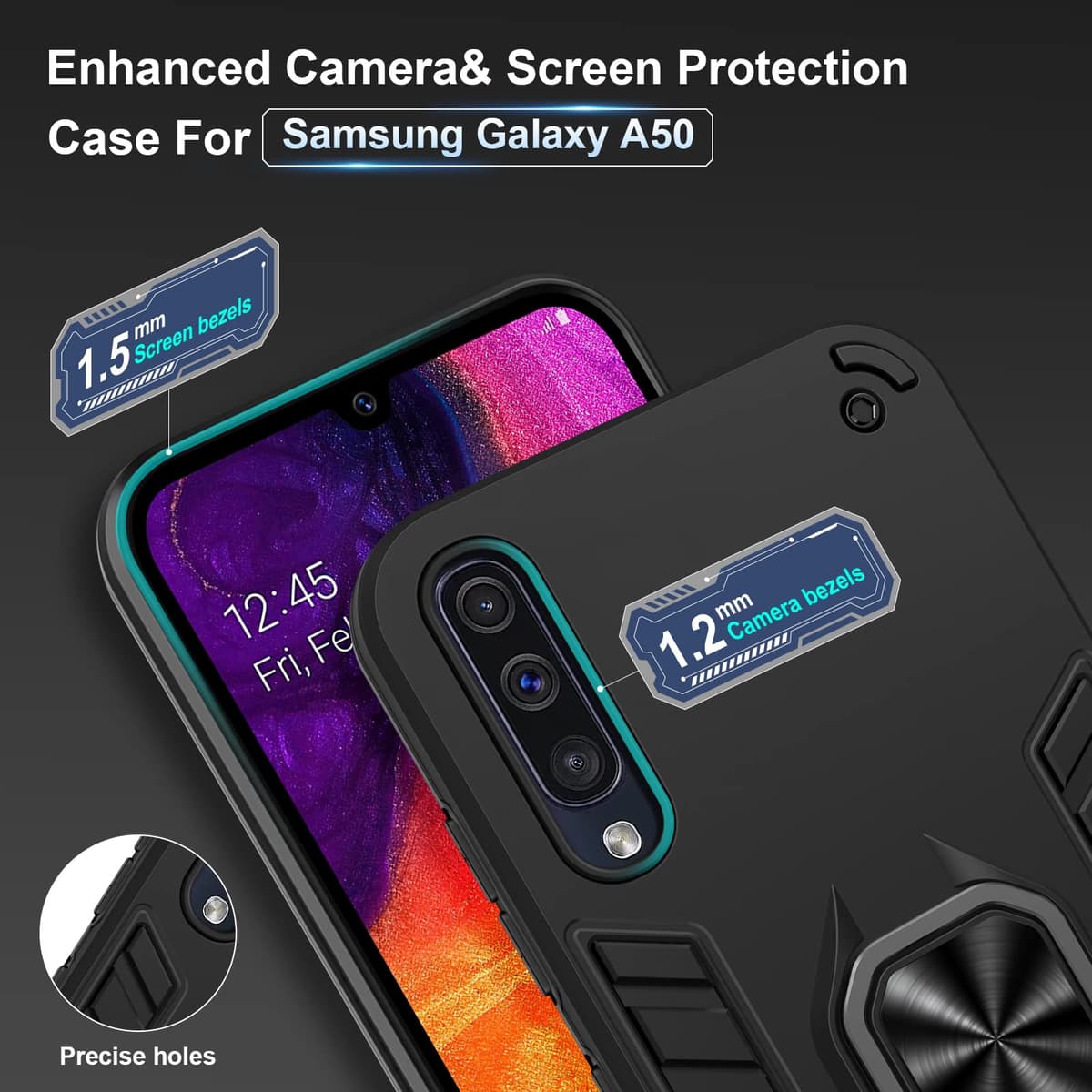 Funda para CMF Phone 2 Pro, Carcasa Antigolpes con Soporte anular metálico, Case Protectora de Grado Militar, Negro — view 1008