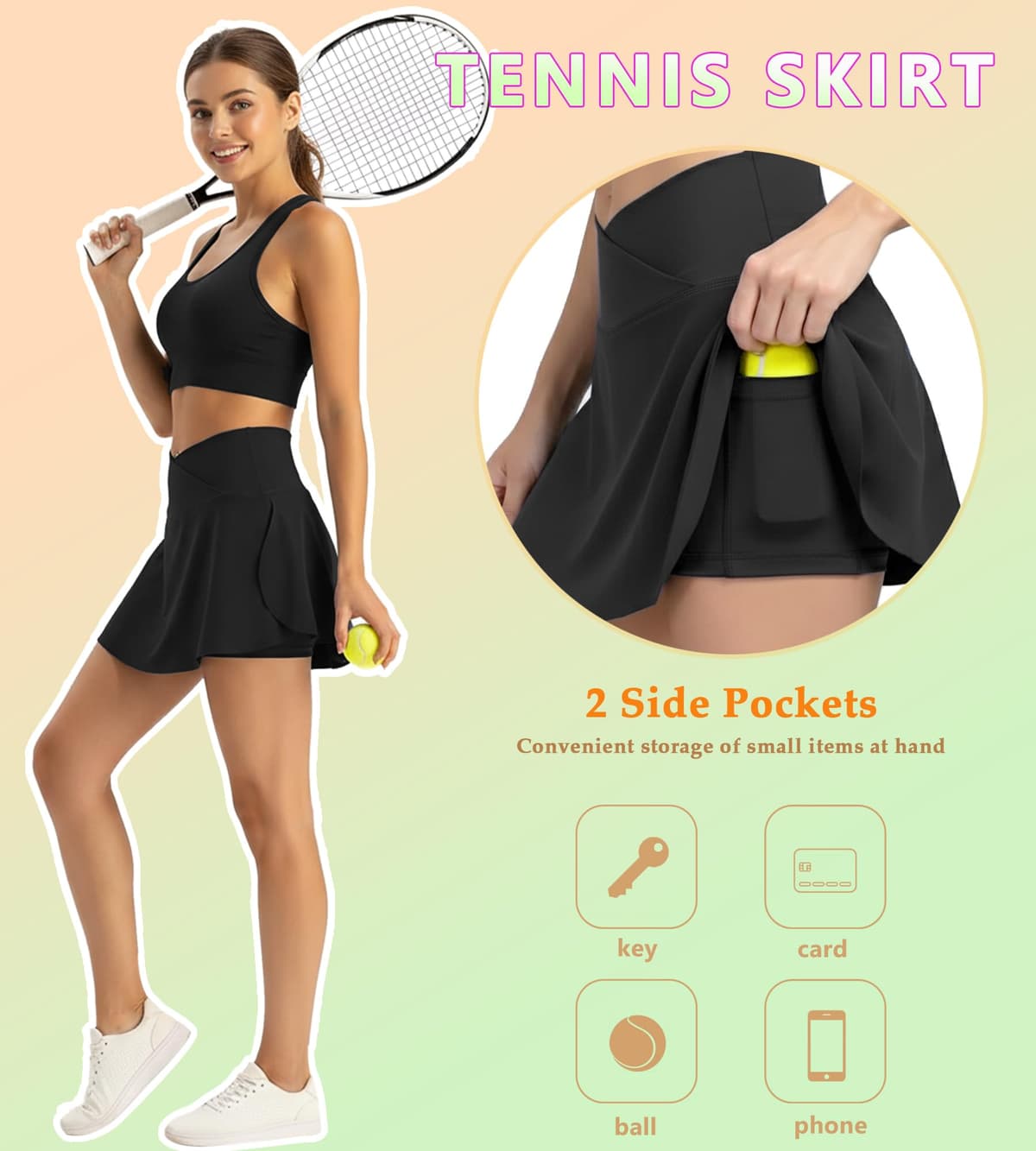 Faldas de Tenis para Mujer Cintura en V Falda Deportiva con Bolsillos Mini Falda Pantalón de Golf Plisada Mini Skirt para Correr Fitness Yoga Ciclismo Senderismo — view 3