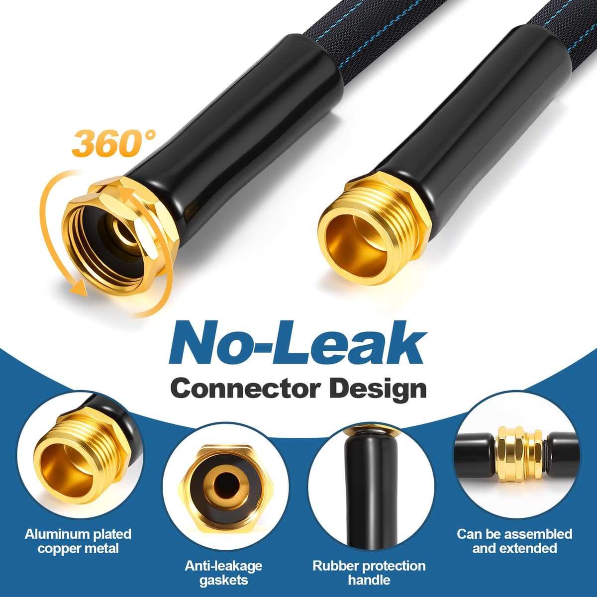 CXEZSIK Garden Hose 50ft Lightweight, Non-Expanding, Leak-Proof Metal Connector, No-Knot No-Tangle, Easy to Store and Carry, Wear-Resistant, 3/4GHT Flexible Water Hose, Hose for Yard, Garden, Outdoor — view 5
