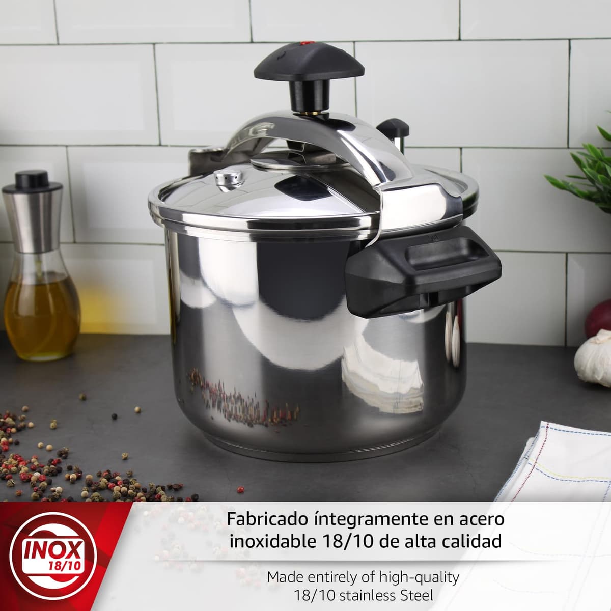 Magefesa Inoxtar - Olla Express Tradicional de 8 Litros + Cestillo, Acero Inoxidable 18/10, Inducción, Cocina Sana, Pomo Rotatorio, Fondo Termodifusor — view 3