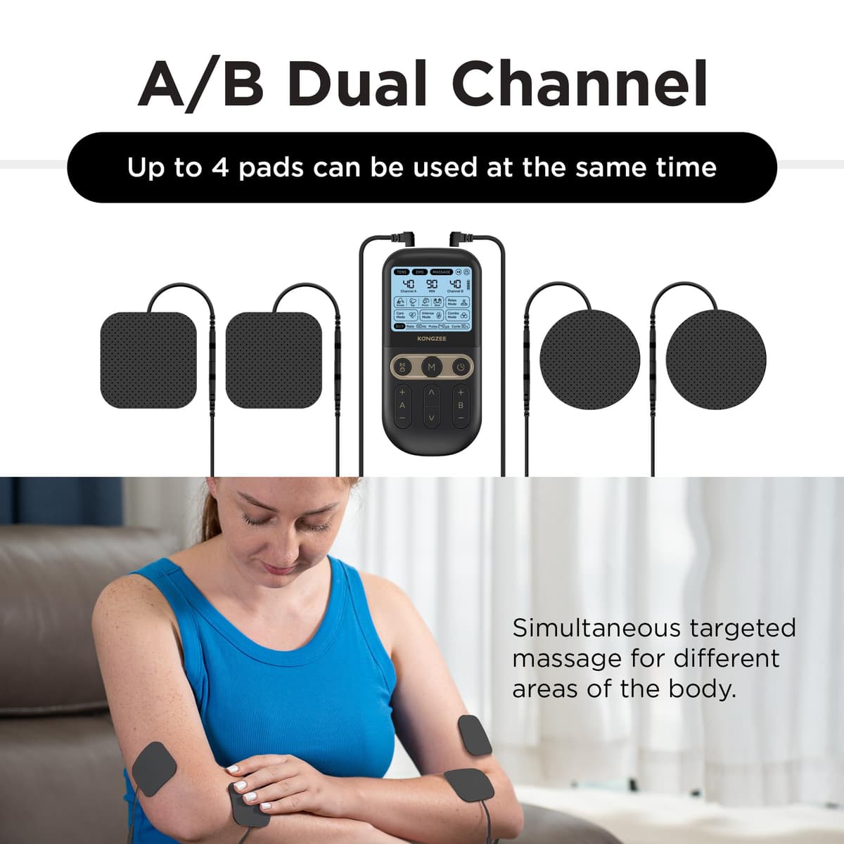 4 in 1 - D.I.Y & Tens Unit & EMS & Massage Muscle Stimulator, Dual Channel Therapy Machine for Pain Relief, FDA Cleared Rechargeable Electronic Pulse Massager,with 12pcs Electrode Pads — view 5
