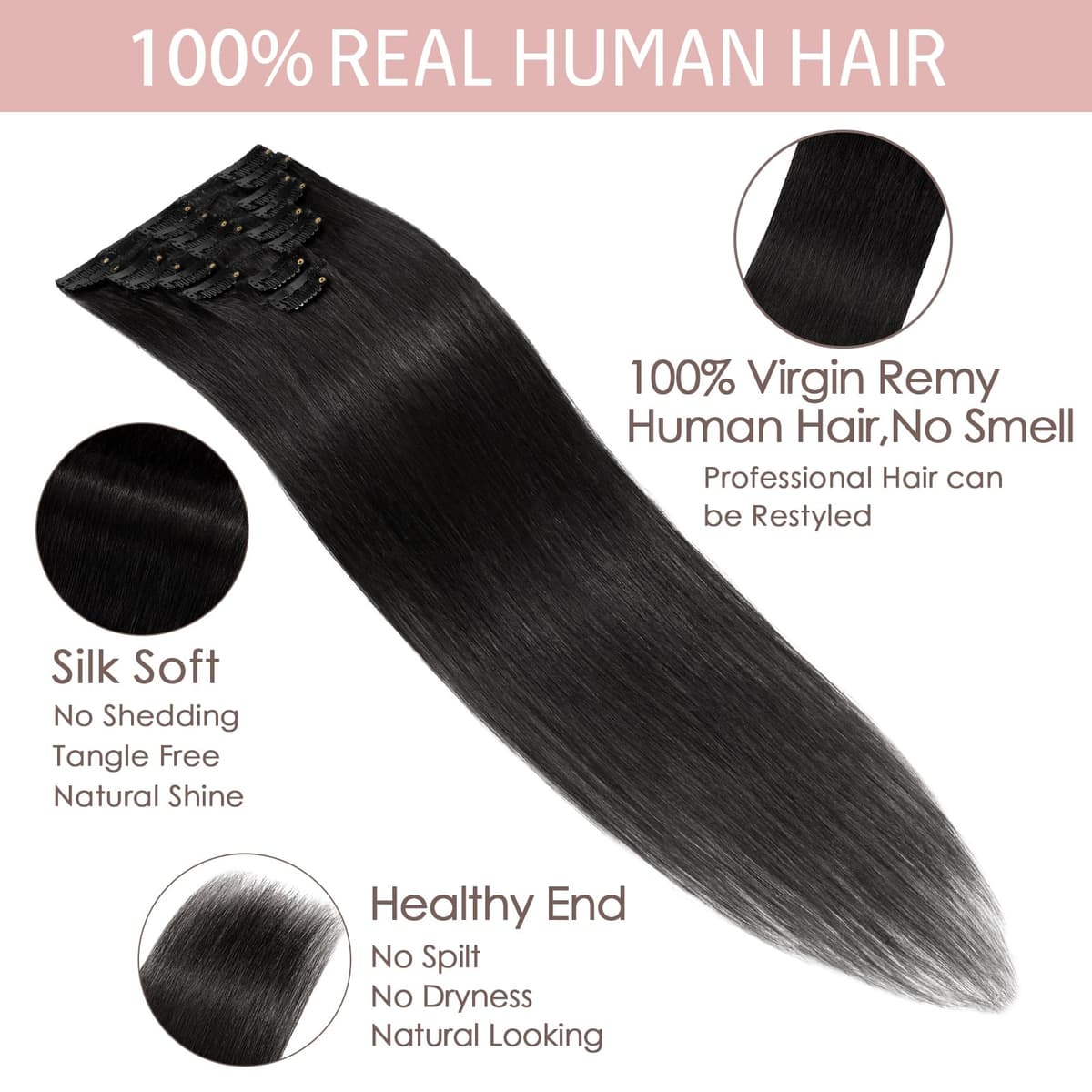 Silk-co 10inch Hair Extensions Clip in Hair Extension Human Hair #04 Medium Brown -Basic Thickness-Thin Weft- 8 Pieces Real Remy Straight Hair Extensions[50g] — view 112