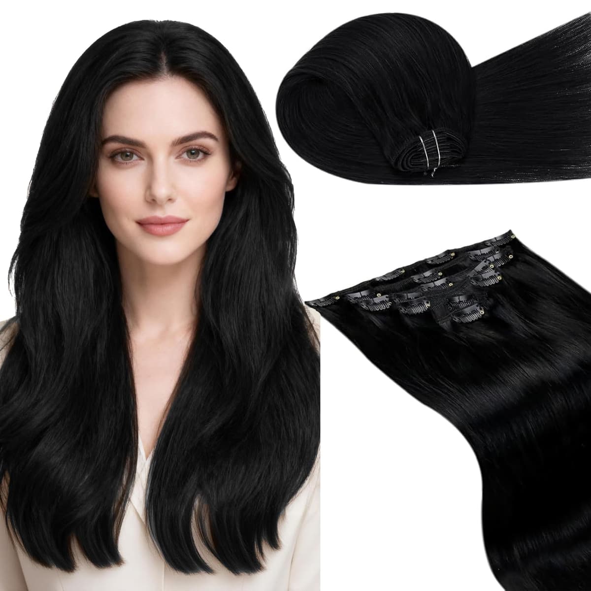 LaaVoo Hair Extensions Clip in Real Human Hair Brown Clip in Hair Extensions Dark Brown Remy Straight Hair Full Head Double Weft 80g 5pcs 14 Inch #4 — view 89