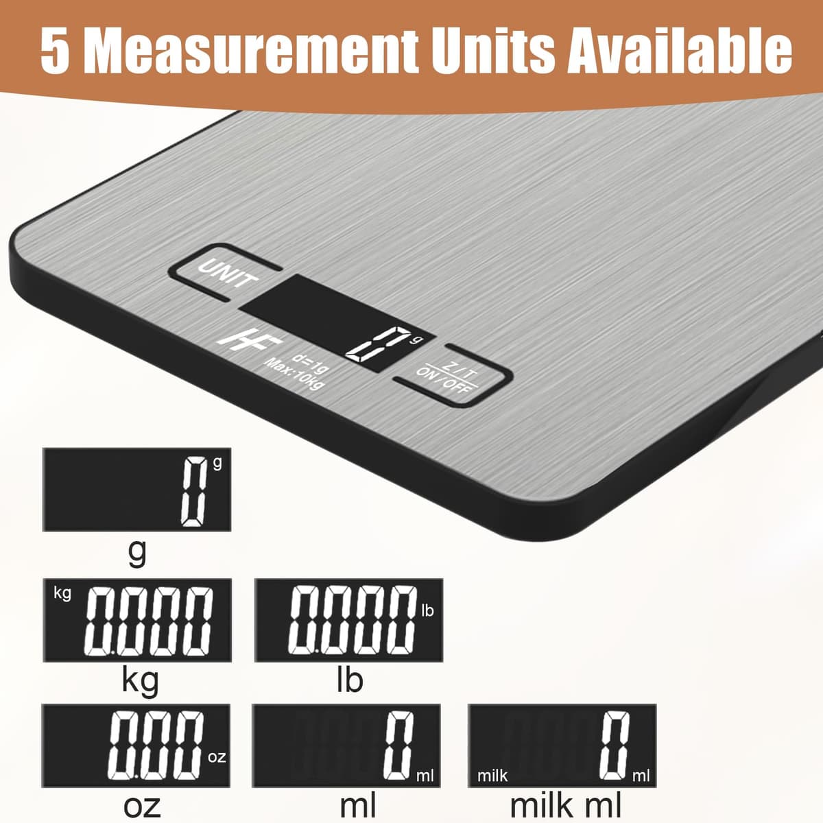 HomeFashion Large 23x17cm 10kg 1g Digital Kitchen Scales Food Scale Stainless Steel Surface With Backlit LCD Display Multifunction for Home Office Use — view 5