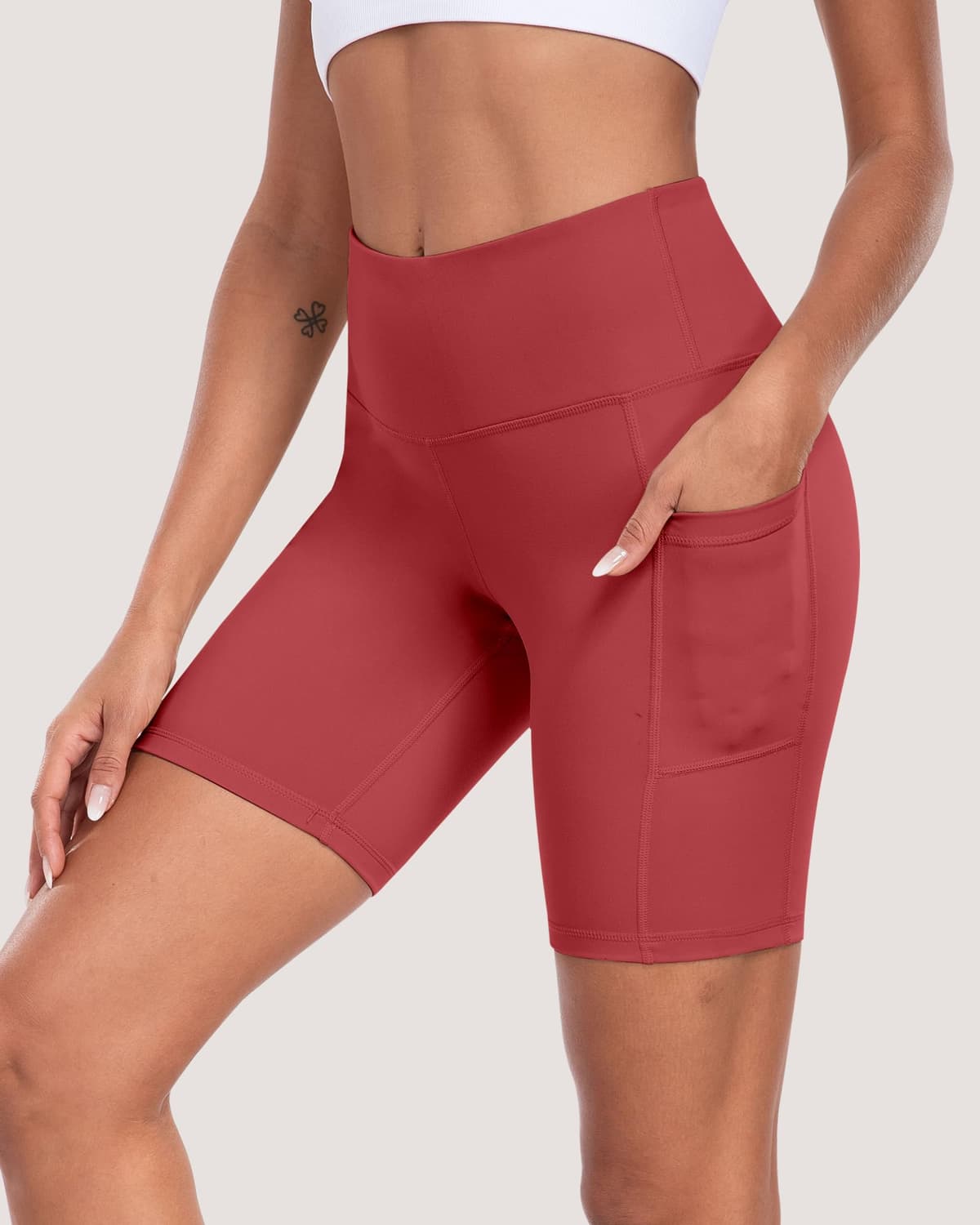 Pantalones cortos de ciclista para mujer con bolsillos, cintura alta de 8 pulgadas, control de abdomen, suaves, atléticos, entrenamiento, gimnasio, yoga — view 29