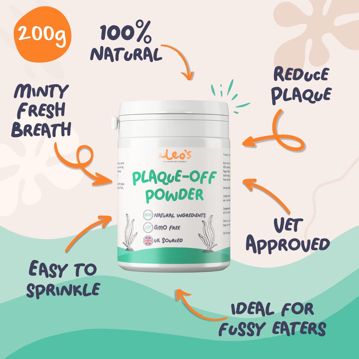 Leo's Plaque Off Powder For Dogs & Cats | 200g | Pet Teeth Cleaning | Cat & Dog Breath Freshener Food Topper | 100% Natural | No Dog Toothbrush or Dog Toothpaste | Plaque Remover For Dogs & Cats — view 5