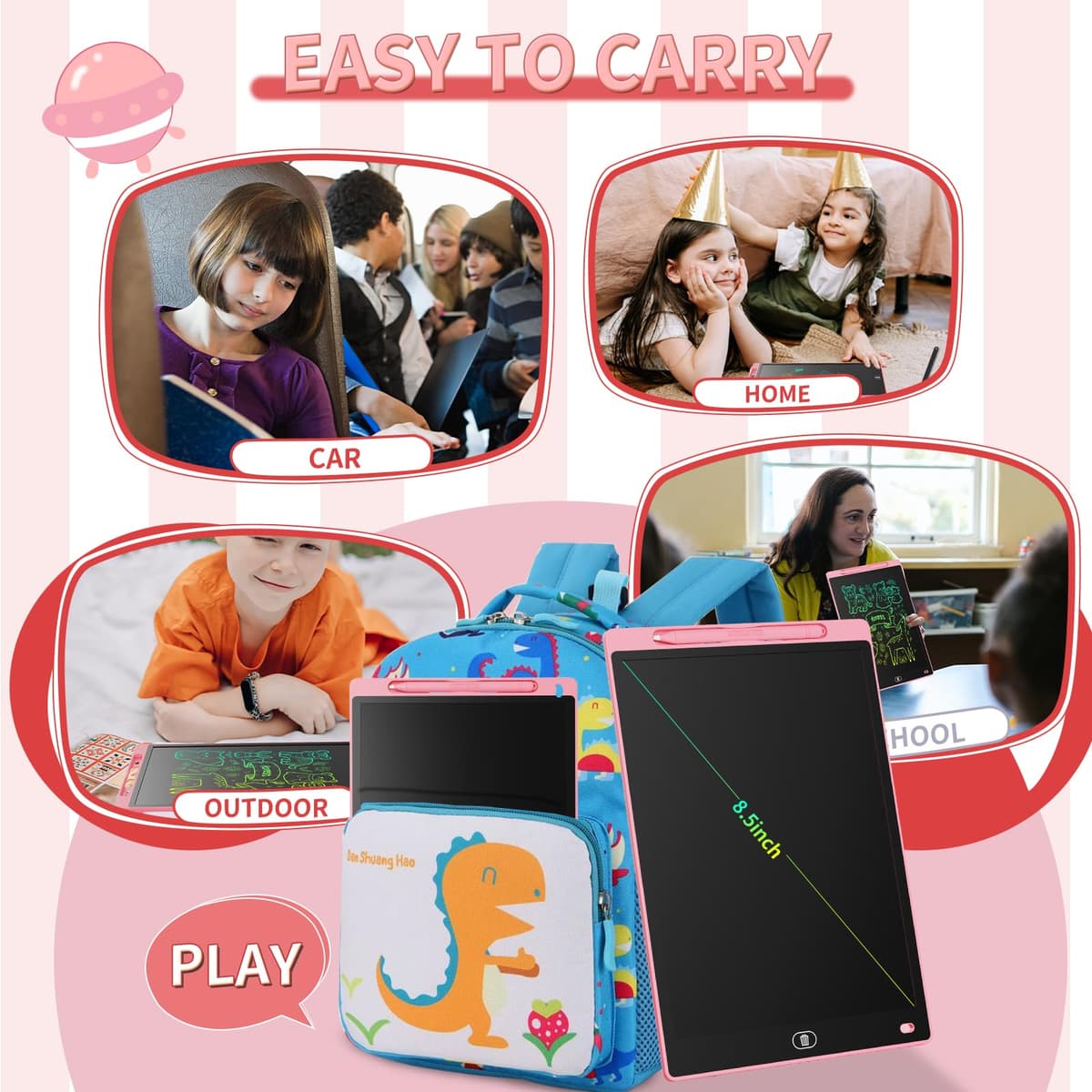 Genialba Tableta de Escritura LCD de Colores de 8,5, Tablero de Dibujo Electrónico - Tablero de Grafiti con Pizarra de Dibujo Borrable Portátil, Regalo para Niños (Rosa) — view 4