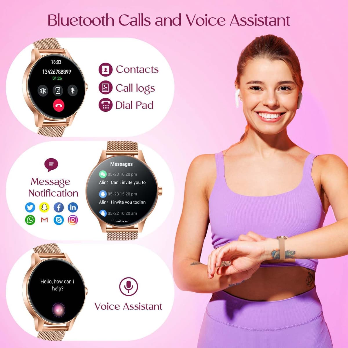 Smartwatch Reloj Inteligente Mujer con Llamadas：1.27" TFT Smart Watch Bluetooth IP68 Impermeable con Frecuencia Cardíaca SpO2 Sangre Presión Arterial Monitor Sueño 110+ Modos Deporte para Android iOS — view 4