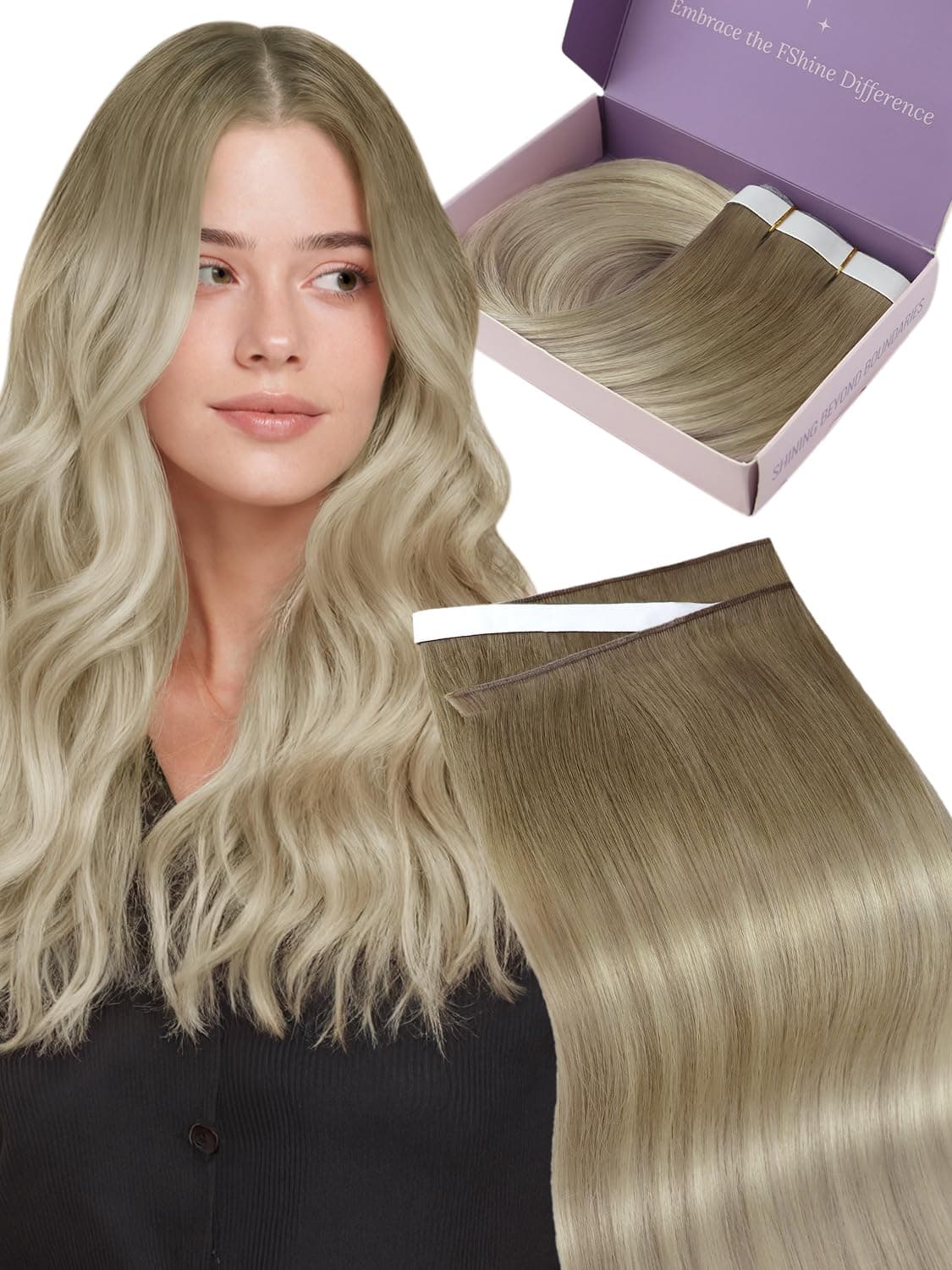 Fshine Extensiones Pelo Natural Adhesivas Rubio Blanco Extensiones Remy Adhesivas 45cm 50g Tape In Hair Extensions Cintas De Cabello Pelo Natural Color 1000 — view 44