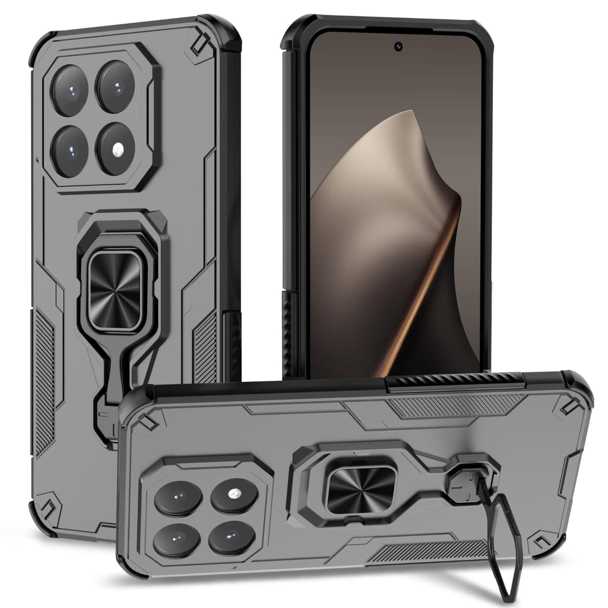 Funda para CMF Phone 2 Pro, Carcasa Antigolpes con Soporte anular metálico, Case Protectora de Grado Militar, Negro — view 599