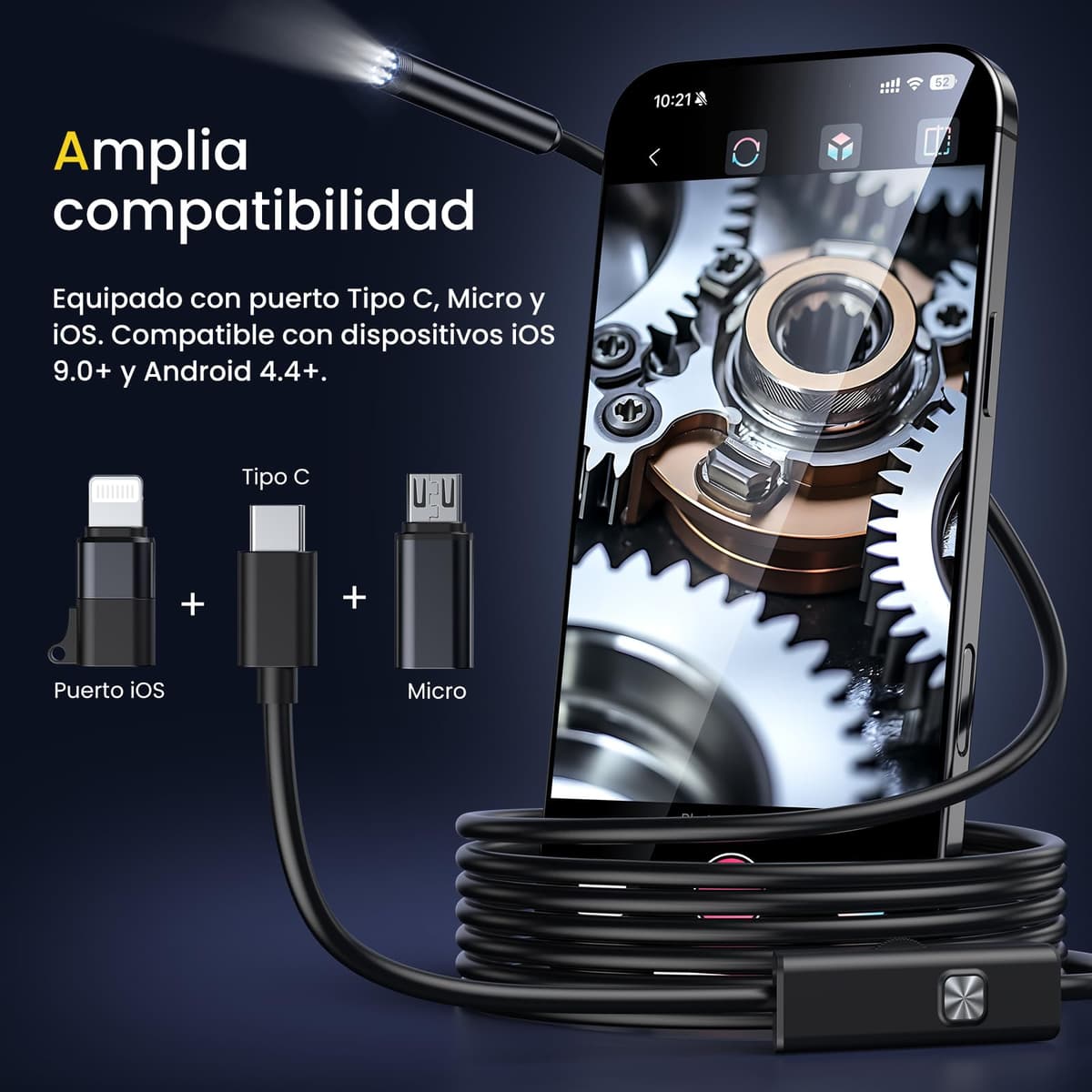 Maxpow Endoscopio Camara de Inspeccion - Endoscopio para Móvil 1920 HD con Cable Semirrígido Flexible, Impermeable IP67 8 LED para Android e iOS, iPhone, para Tuberías Máquinas Alcantarillas 5m — view 5