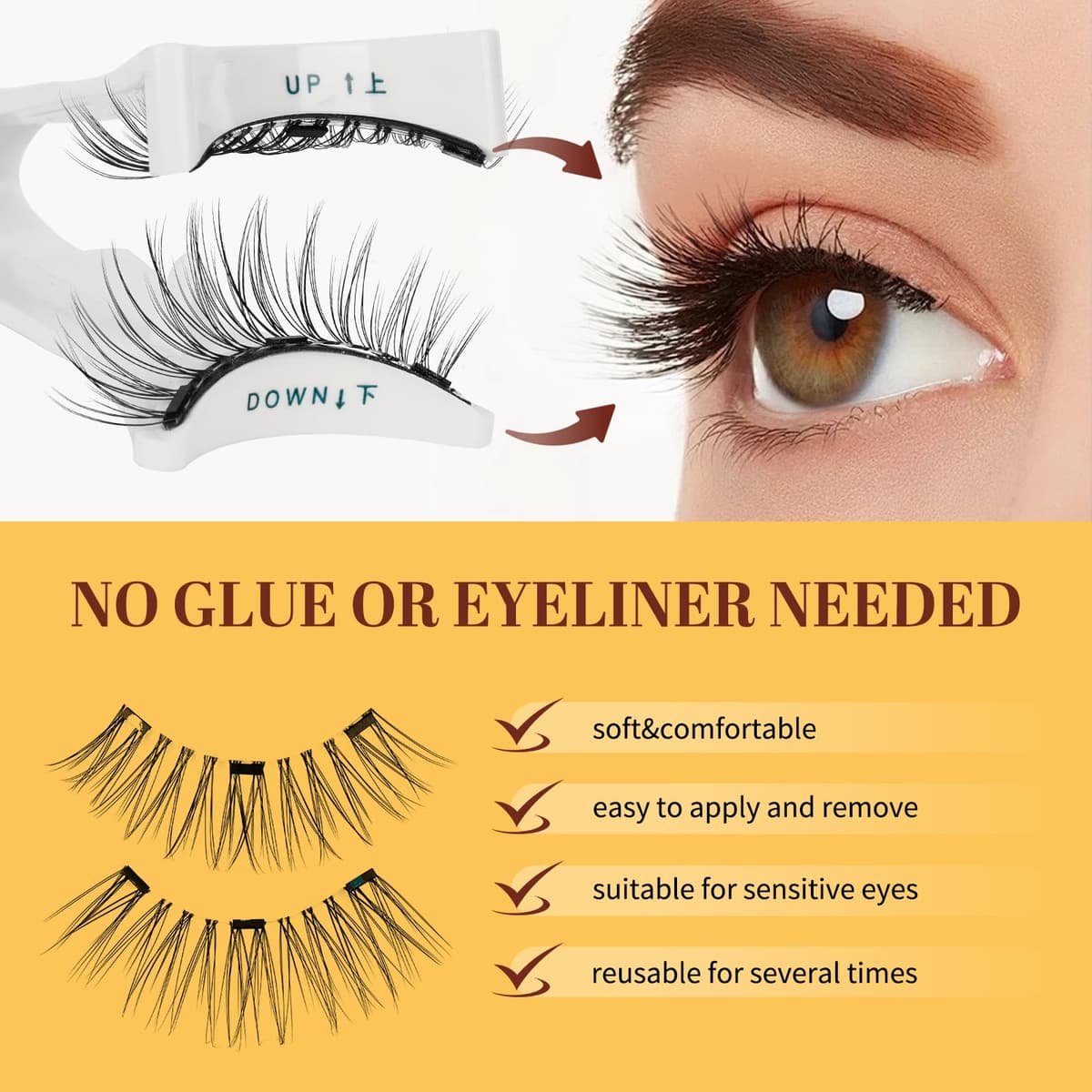 QUEWEL Magnetic Eyelashes Natural Look, Reusable Magnetic Lashes with Applicator, Soft Half Lashes without Eyeliner, Easy to Wear and Remove(Hei-style H) — view 5