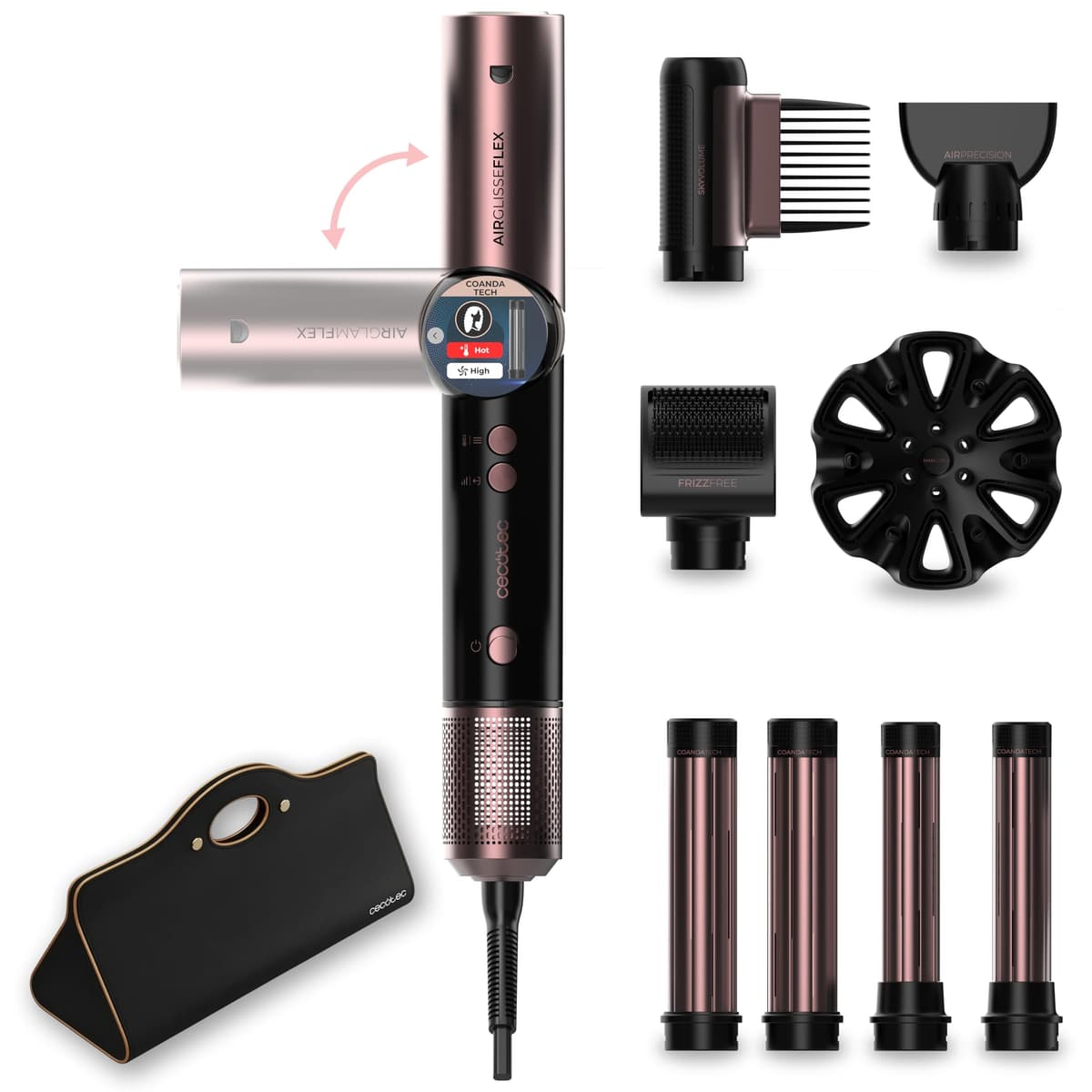 Cecotec Cepillo de Aire Secador Moldeador Alisador Multifunción 8 Cabezales CeramicCare AirGlam Champagne. 1400W, Tecnología Coanda, 3 Velocidades, 3 Temperaturas, Control Inteligente Calor, 110000rpm — view 15