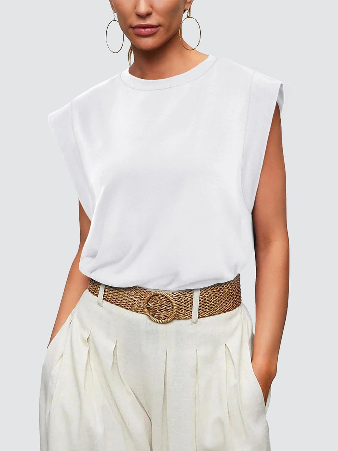 WIHOLL Cap Sleeve Tops for Women Summer Top Basic Tee Shirts Business Casual Tank Loose Fit 2026 Fashion A - White Small
