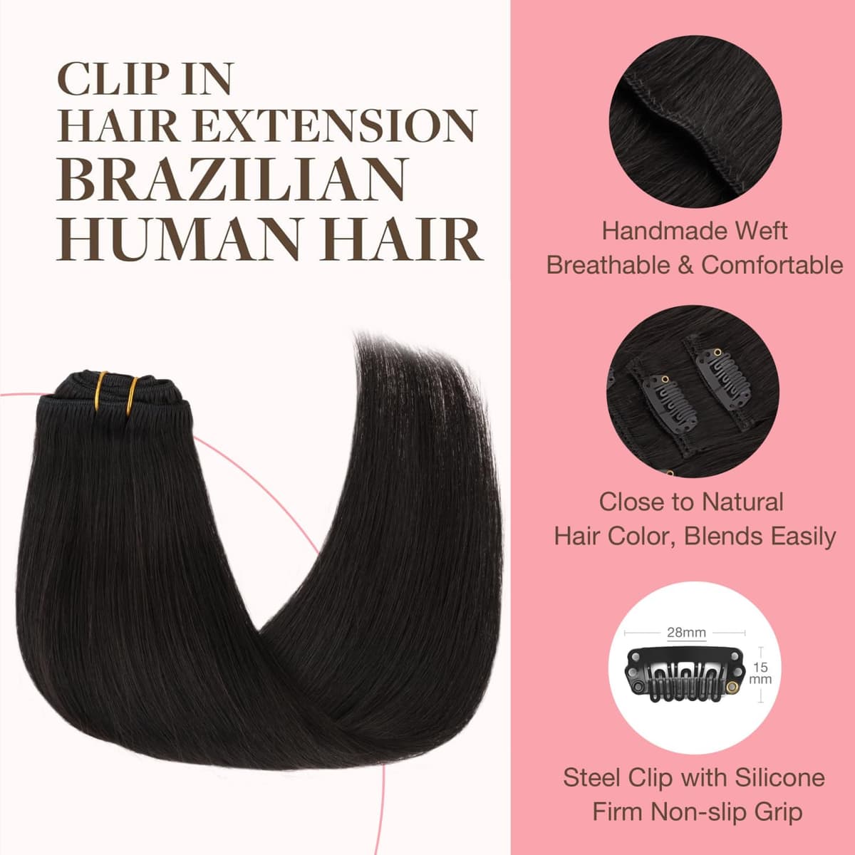 GOO GOO Clip in Hair Extensions Human Hair, 18inch 150g 9Pcs, #2 Dark Brown, Hair extensions for women, Human Hair Extensions Clip in — view 72
