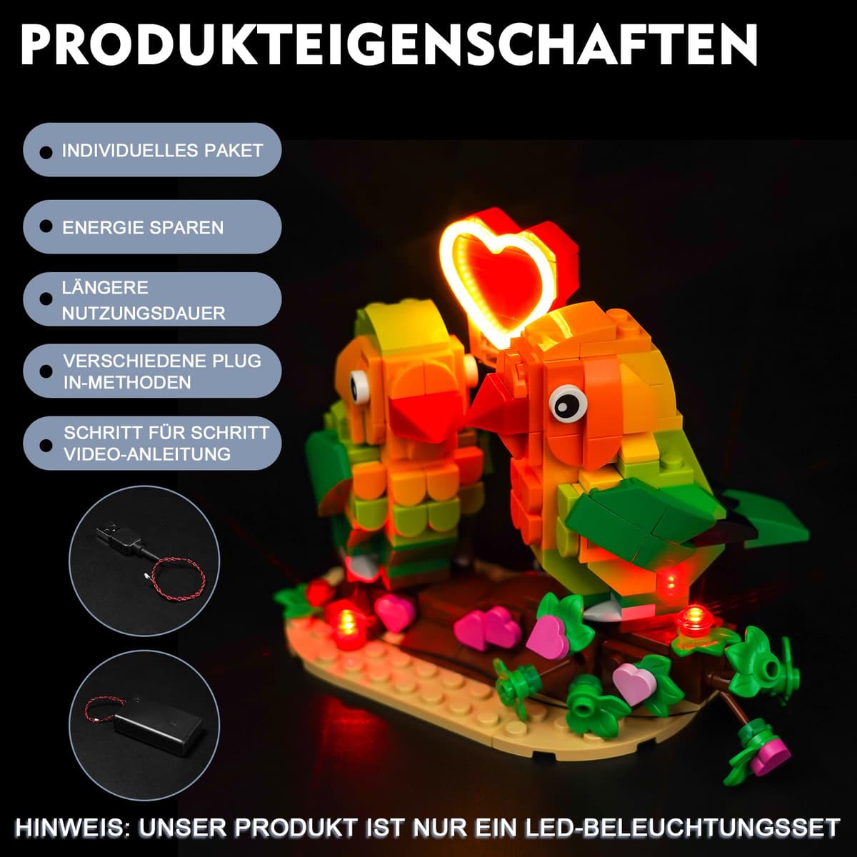 BrickBling Juego de luces LED para Lego 40522 Valentine Lovebirds, iluminación decorativa creativa — view 4